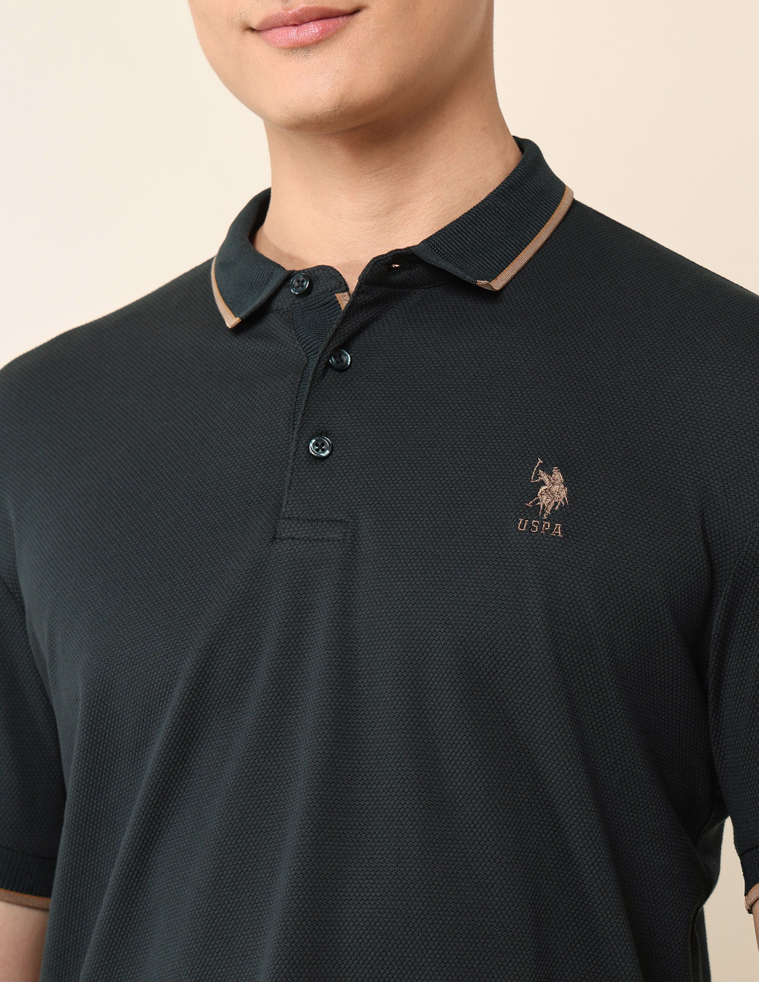 Textured Slim Fit Polo Shirt Dark Green - U.S. POLO ASSN. | Large