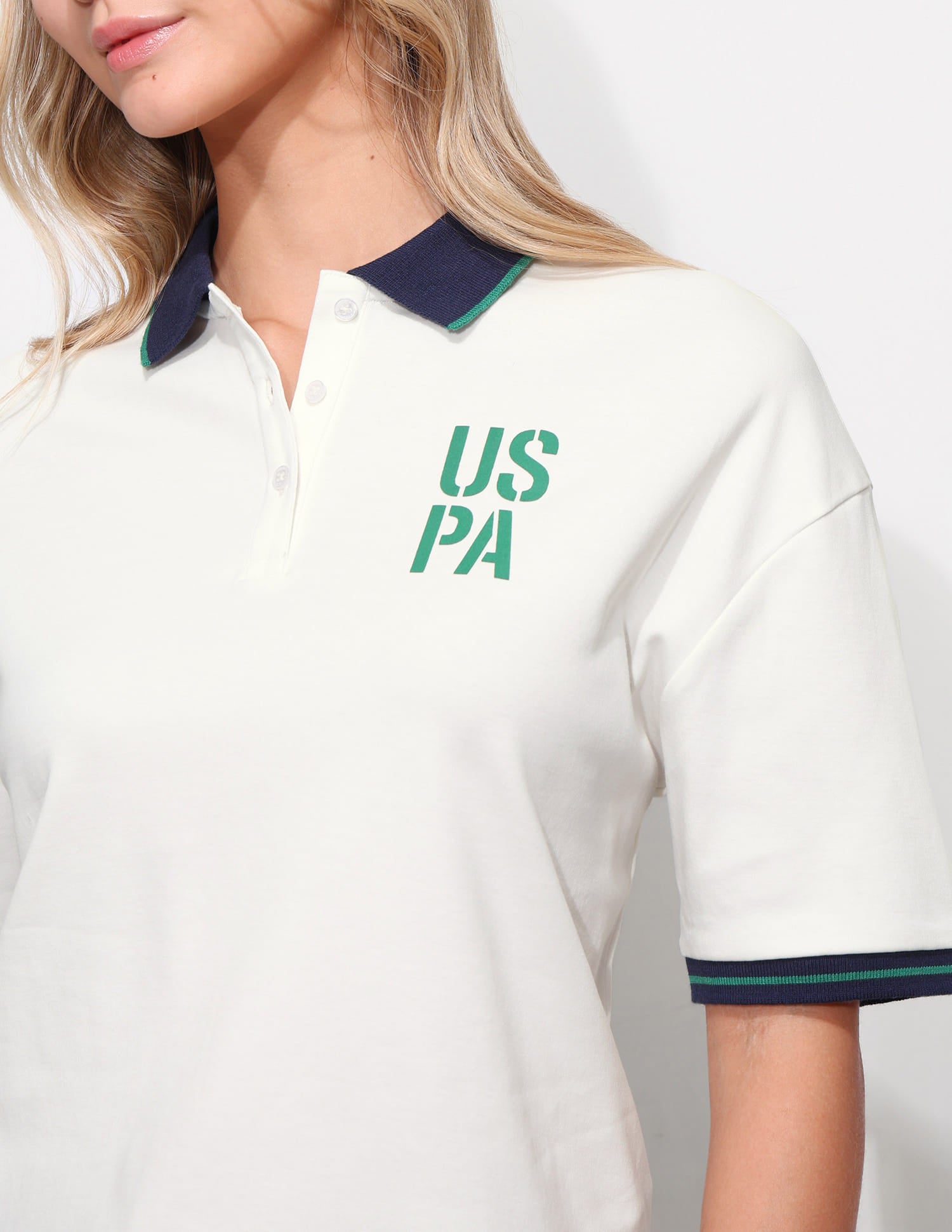 Boxy Fit Solid Polo Shirt White - U.S. Polo Assn. India | Large