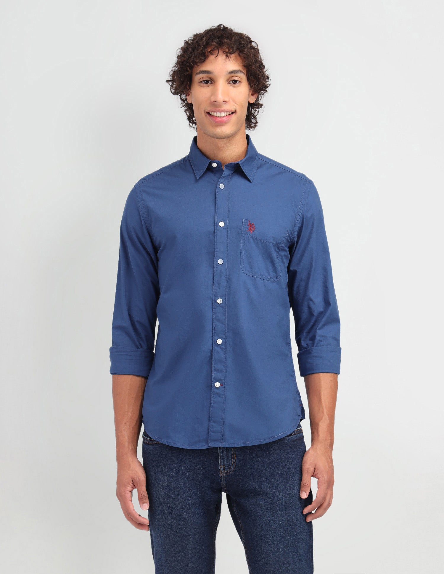 Solid Pattern Twill Shirt Dark Blue - U.S. Polo Assn. India | Large