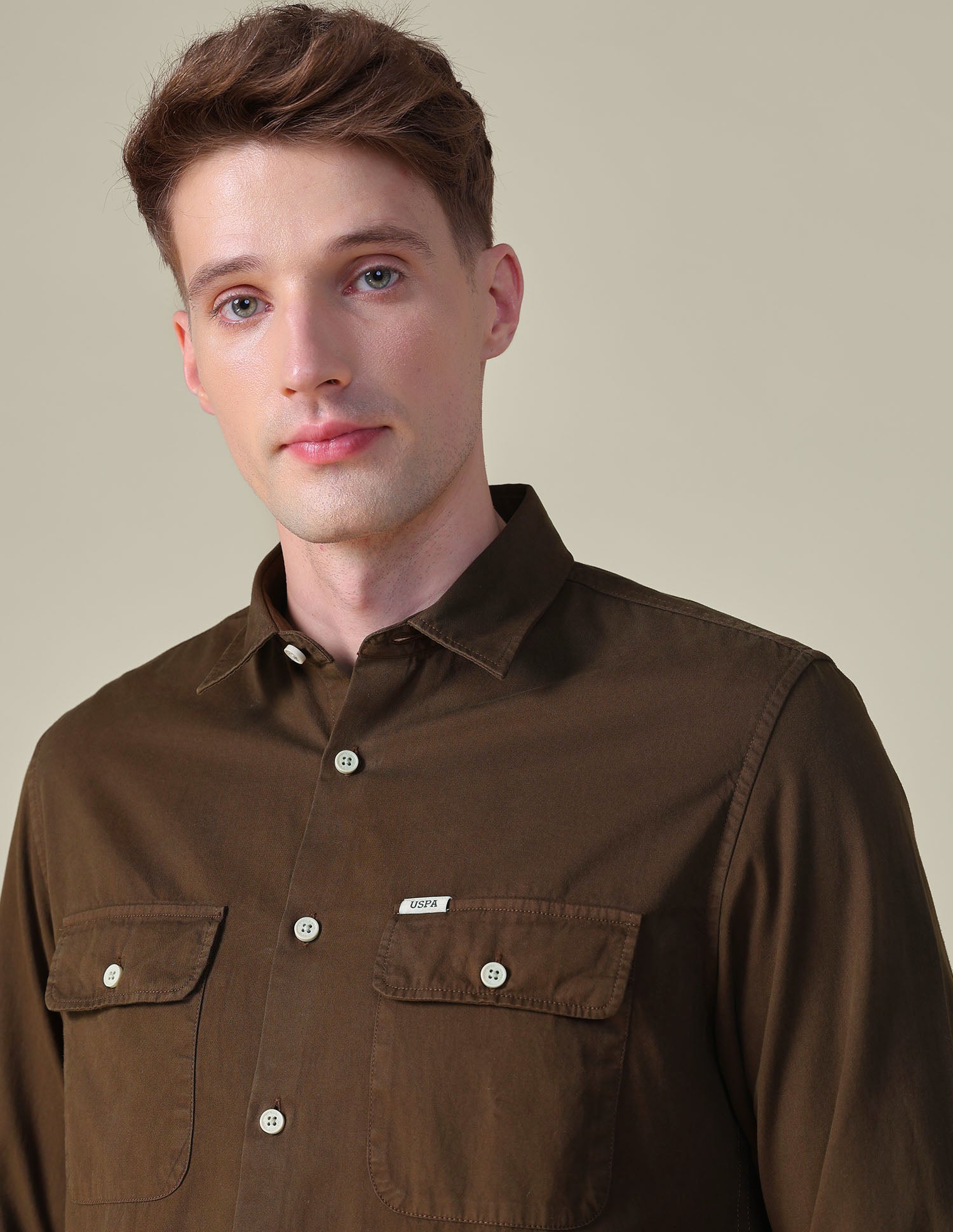 Twill Slim Fit Shirt Light Brown - U.S. POLO ASSN. | Large