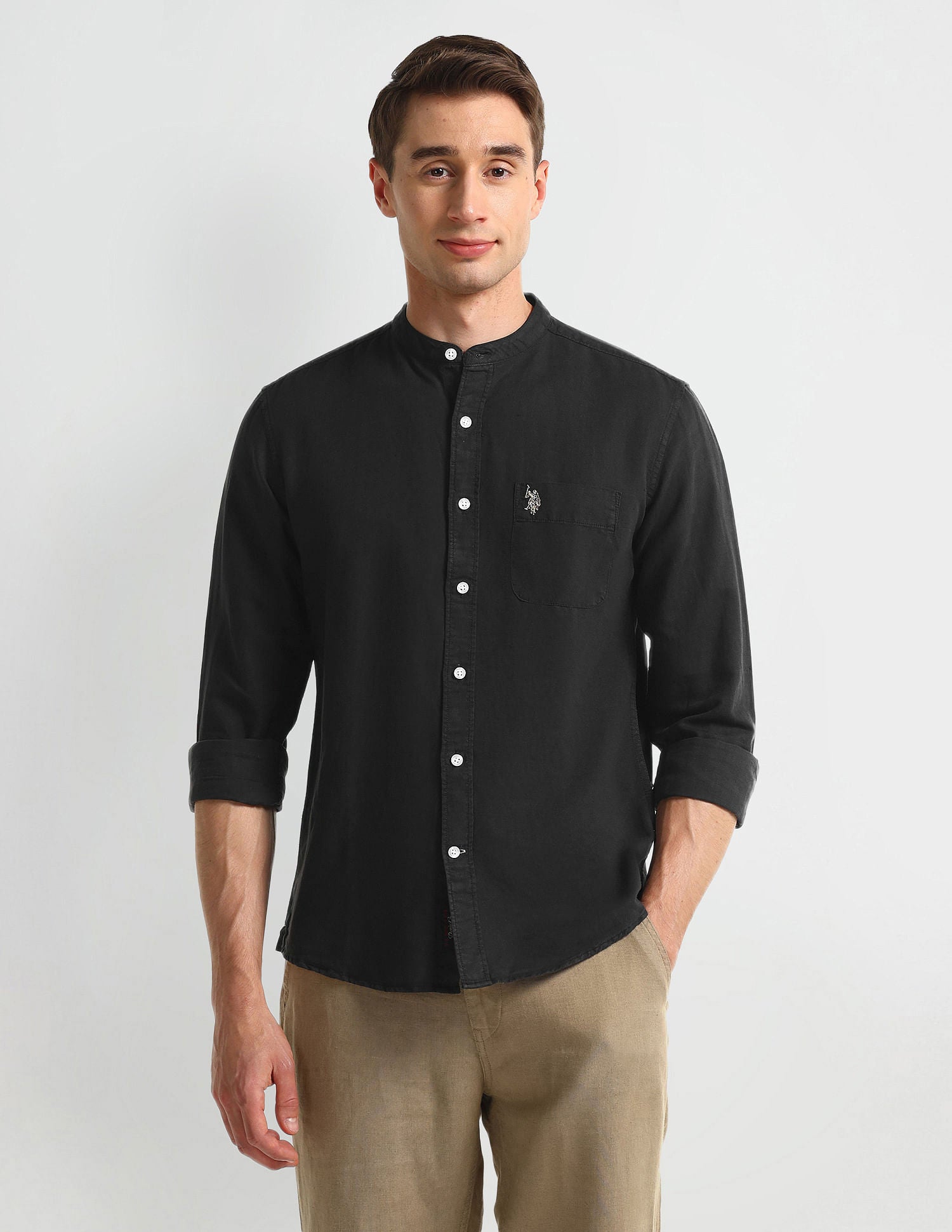 Slim Fit Solid Shirt Black - U.S. Polo Assn. India | Large