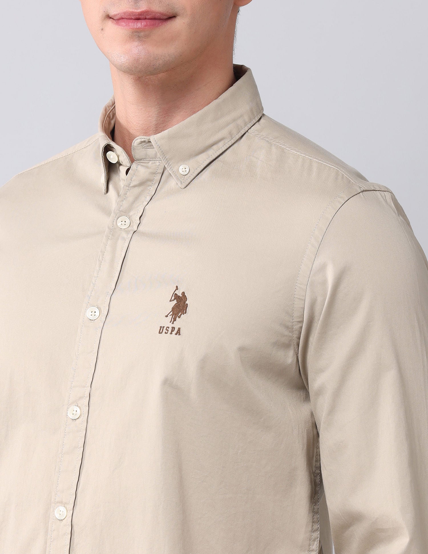 Regular Fit Twill Solid Shirt Khaki - U.S. POLO ASSN. | Large