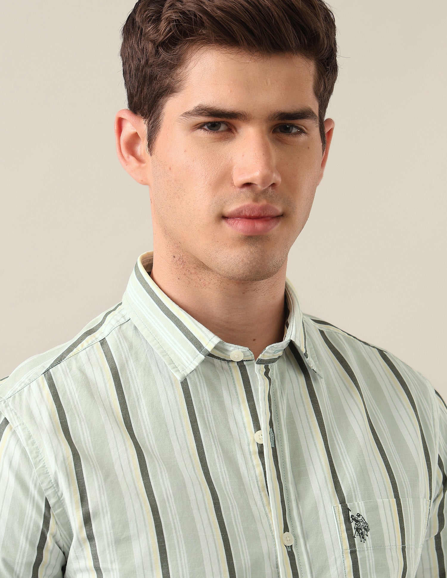 Tailored Fit Vertical Striped Shirt Green - U.S. Polo Assn. India | Large