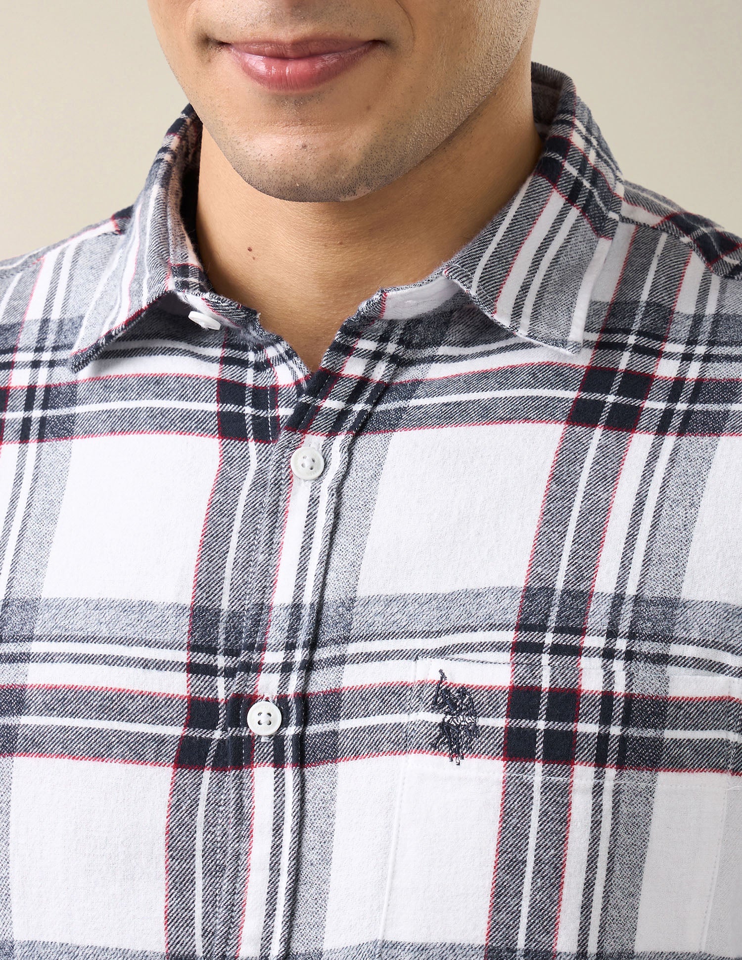 Plaid Checked Twill Shirt White - U.S. Polo Assn. India | Large