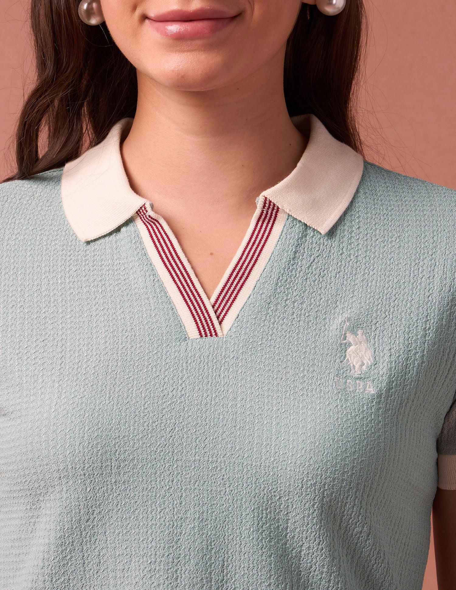 Contrast Collar Textured Polo Shirt Mint - U.S. POLO ASSN. | Large