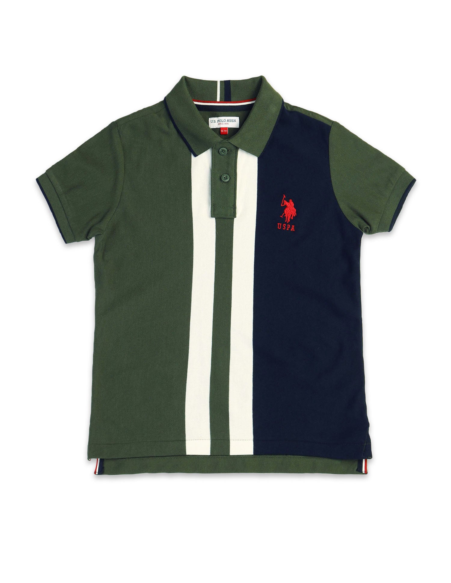 Boys Colour Blocked Regular Fit Polo Shirt Olive - U.S. POLO ASSN. | Large