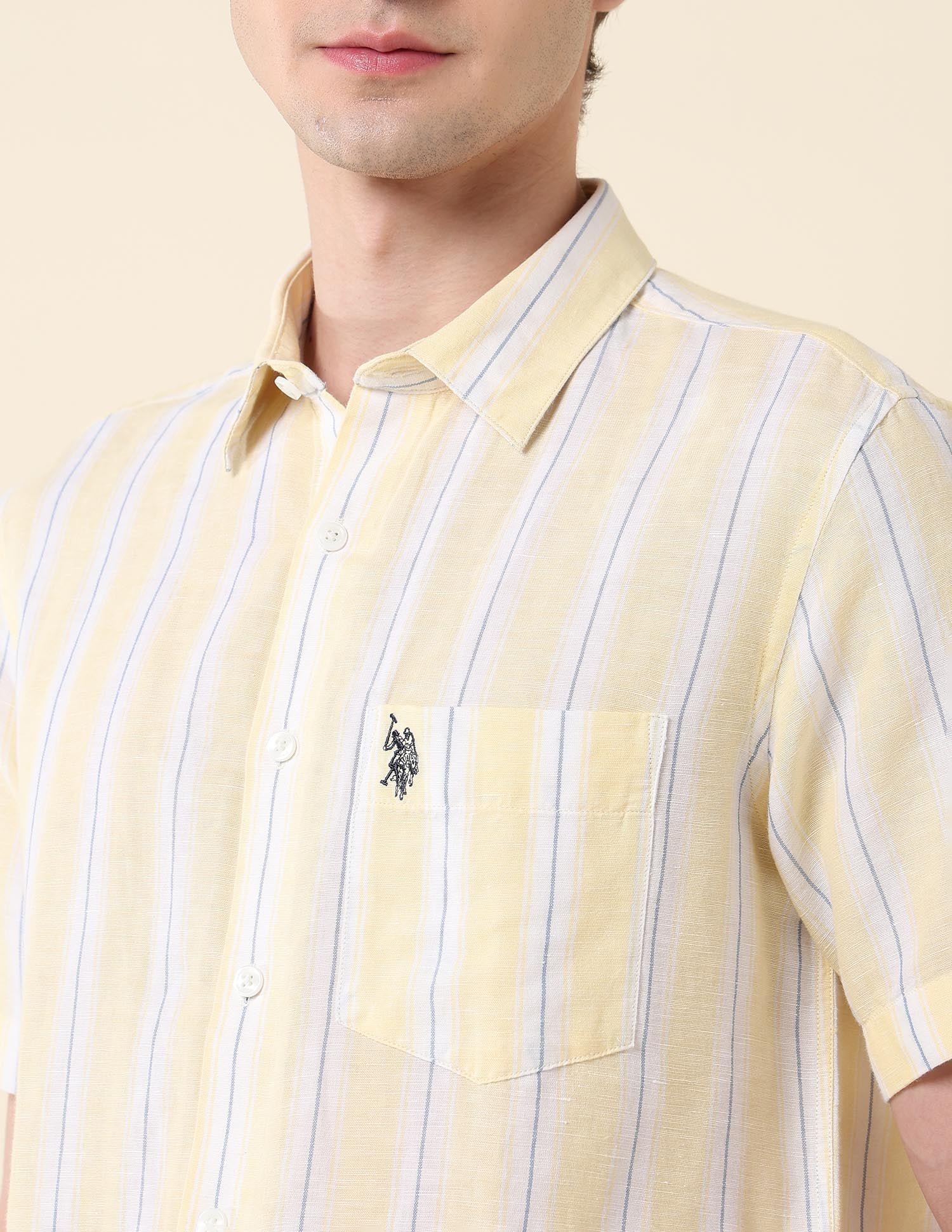 Vertical Striped Tailored Fit Shirt Yellow - U.S. Polo Assn. India | Large