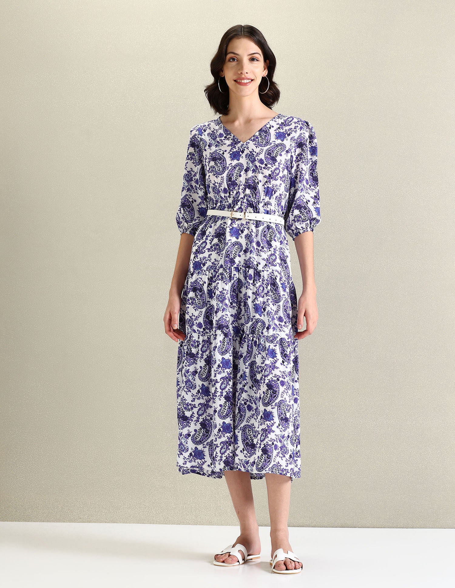 V-Neck Paisley Print Dress Blue - U.S. POLO ASSN. | Large