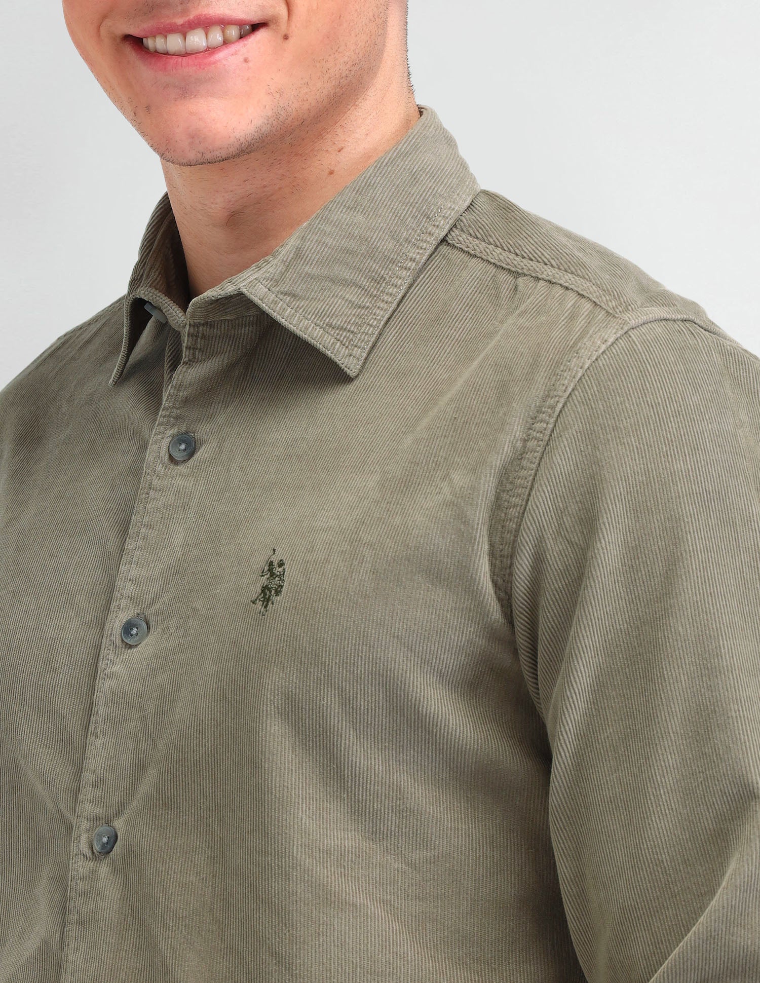 Textured Slim Fit Shirt Olive - U.S. Polo Assn. India | Large