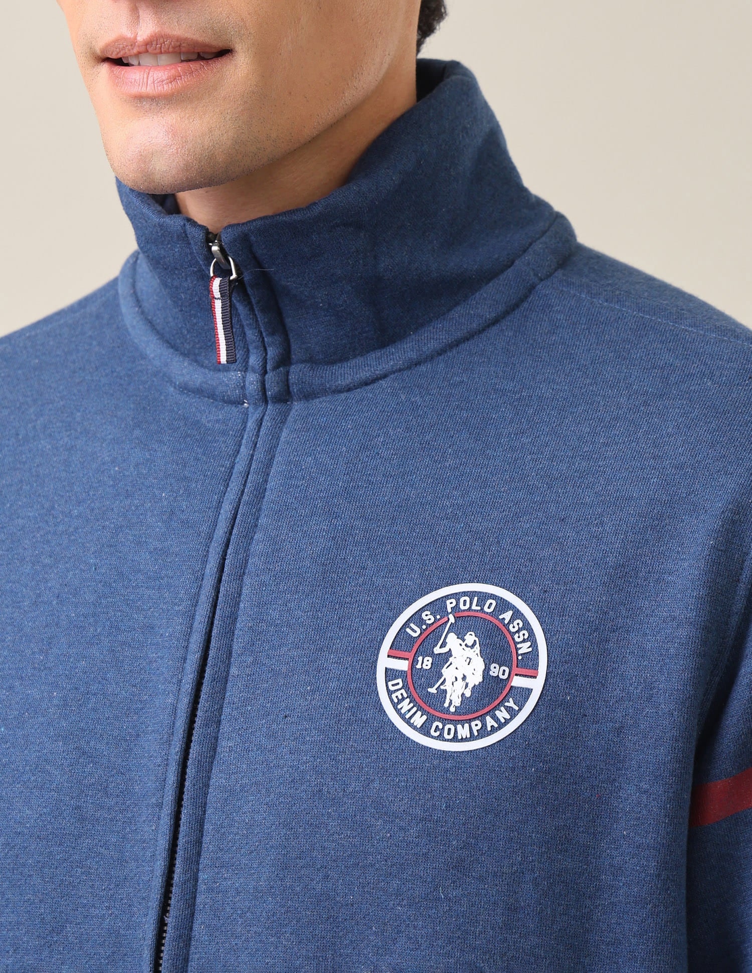 High Neck Heathered Sweatshirt Navy - U.S. Polo Assn. India | Large