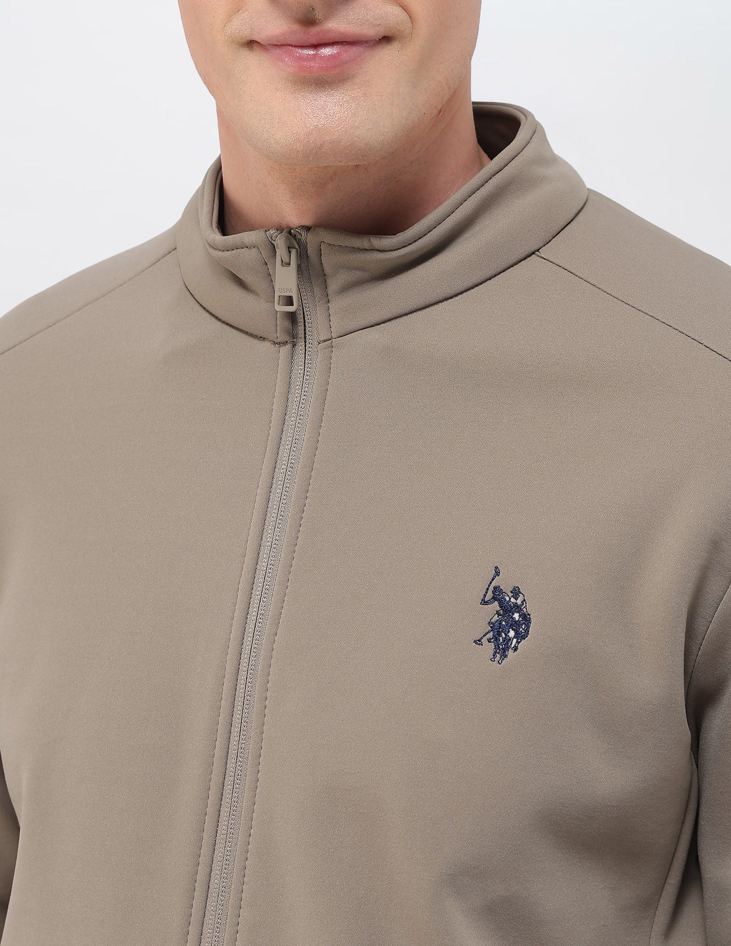 Solid Regular Fit Zipper Sweatshirt Light Brown - U.S. POLO ASSN. | Large
