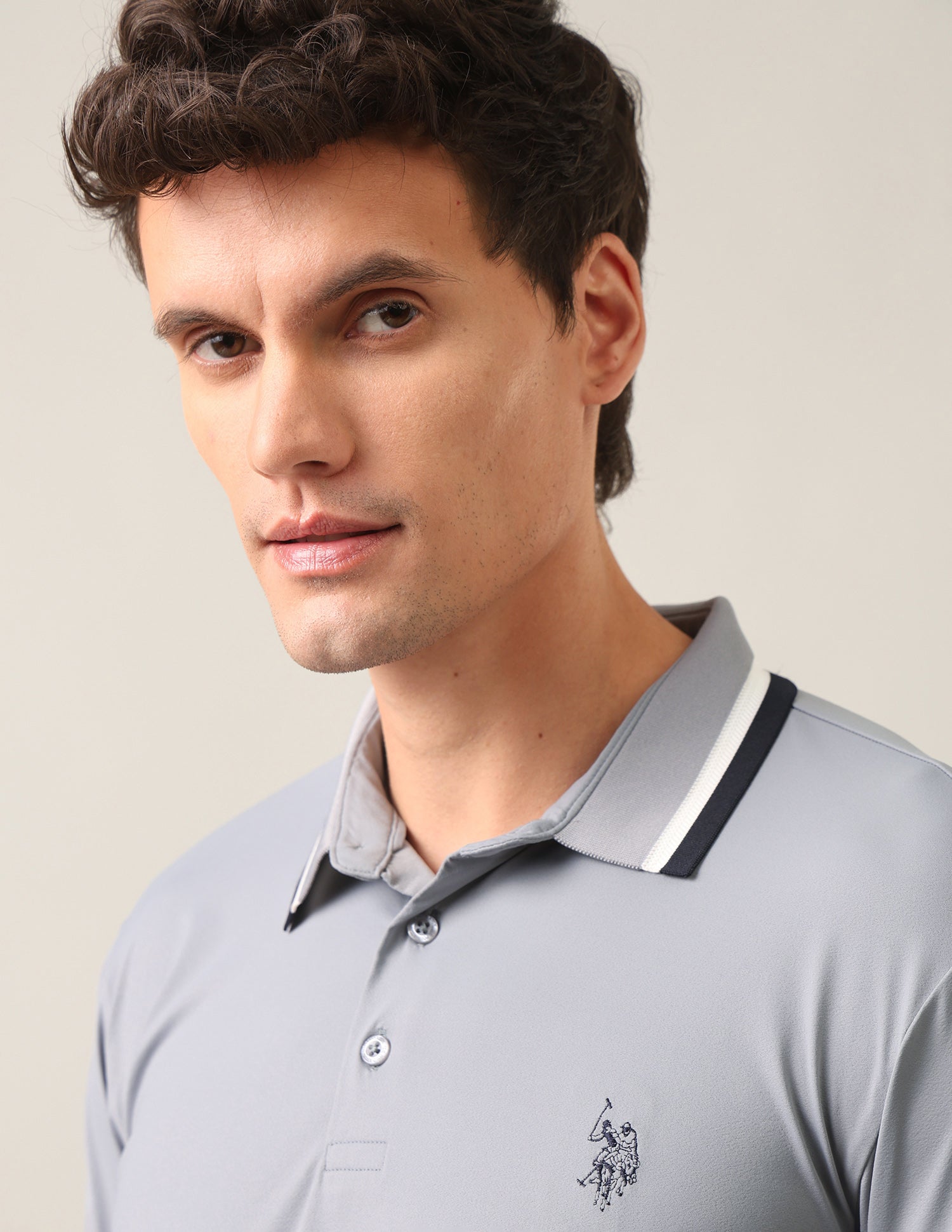 Solid Slim Fit Polo Shirt Grey - U.S. Polo Assn. India | Large
