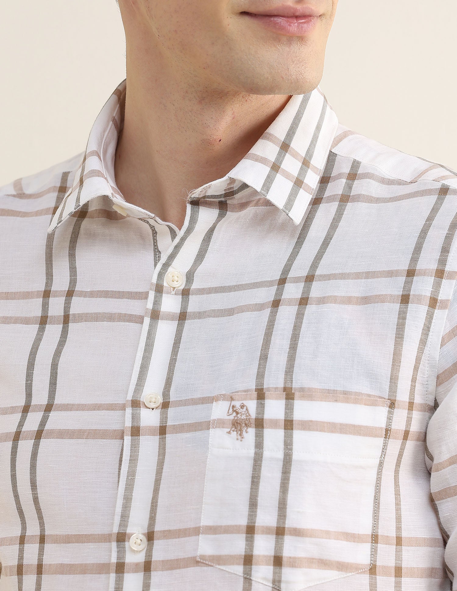 Grid Tattersall Checked Regular Fit Shirt Beige - U.S. Polo Assn. India | Large