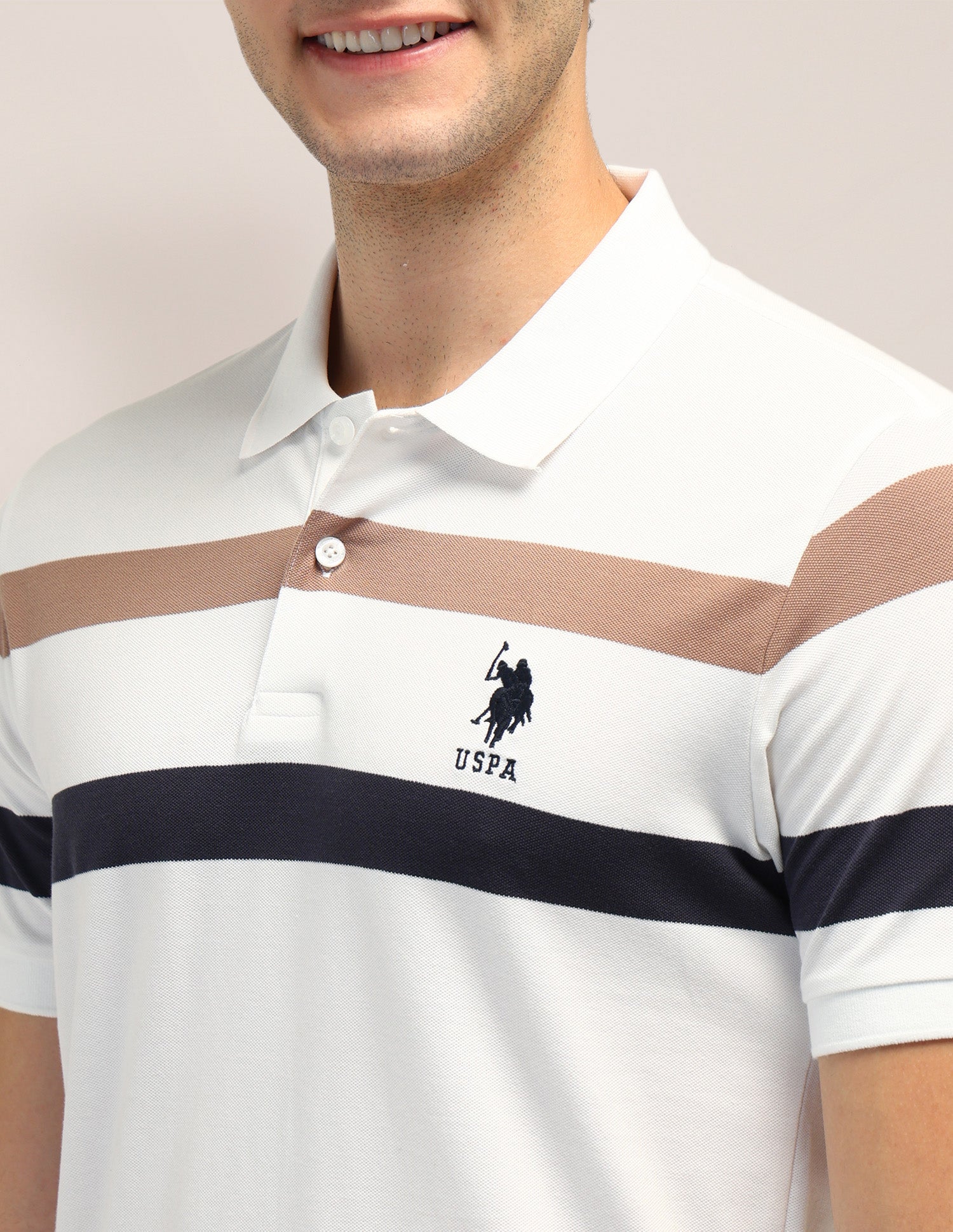 Horizontal Striped Slim Fit Polo Shirt White - U.S. Polo Assn. India | Large