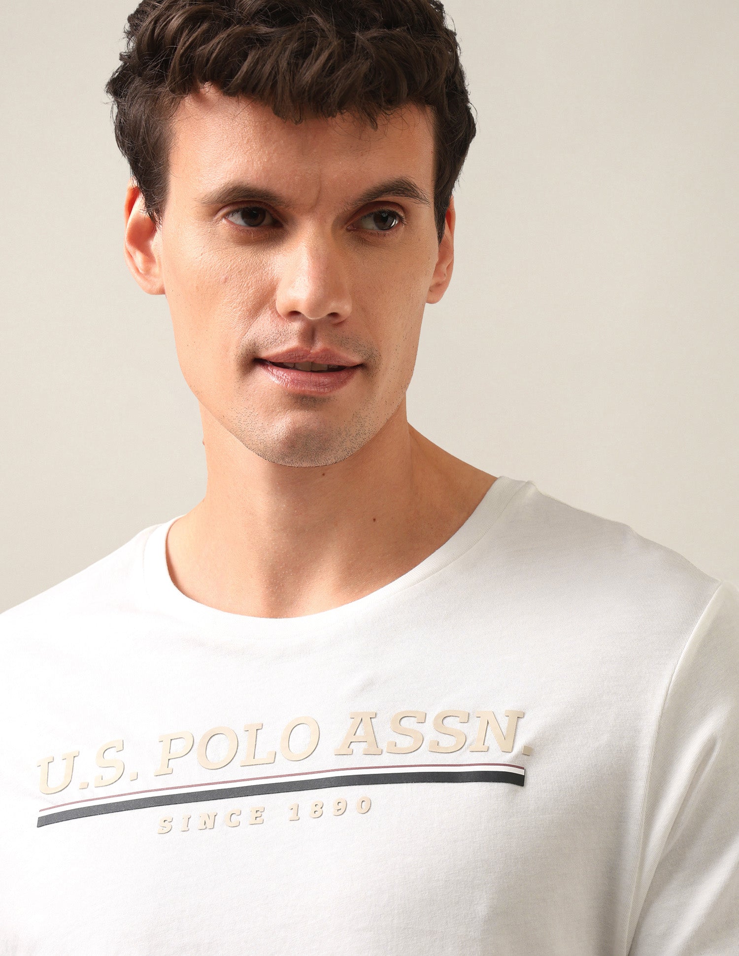 Brand Embossed Regular Fit T-Shirt Off White - U.S. Polo Assn. India | Large