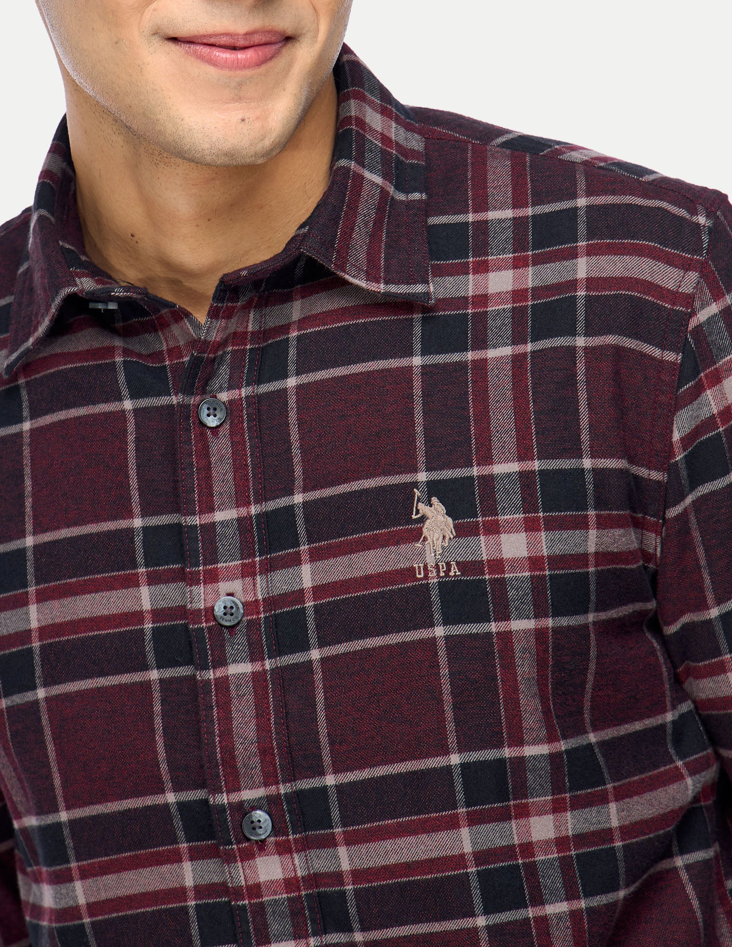Plaid Checked Twill Shirt Dark Wine - U.S. Polo Assn. India | Large