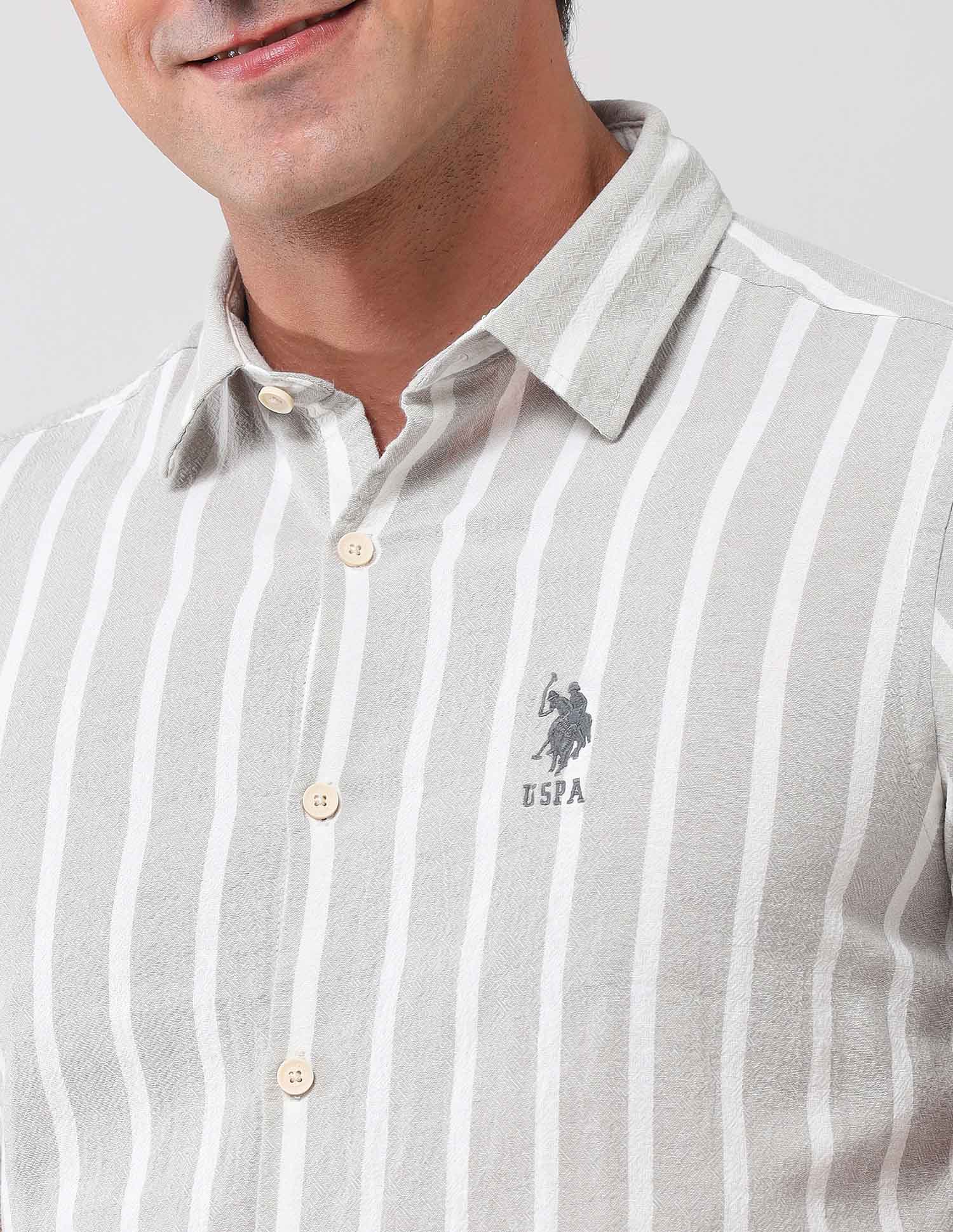 Regular Fit Vertical Striped Shirt Grey - U.S. Polo Assn. India | Large
