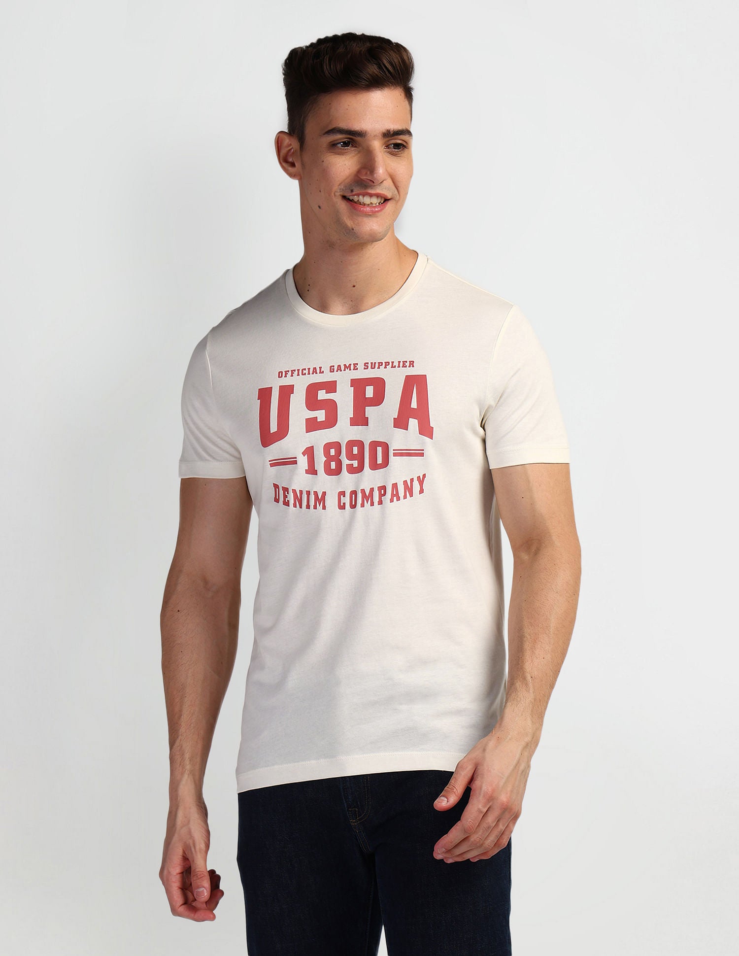 Brand Print Muscle Fit T-Shirt Off-White - U.S. Polo Assn. India | Large