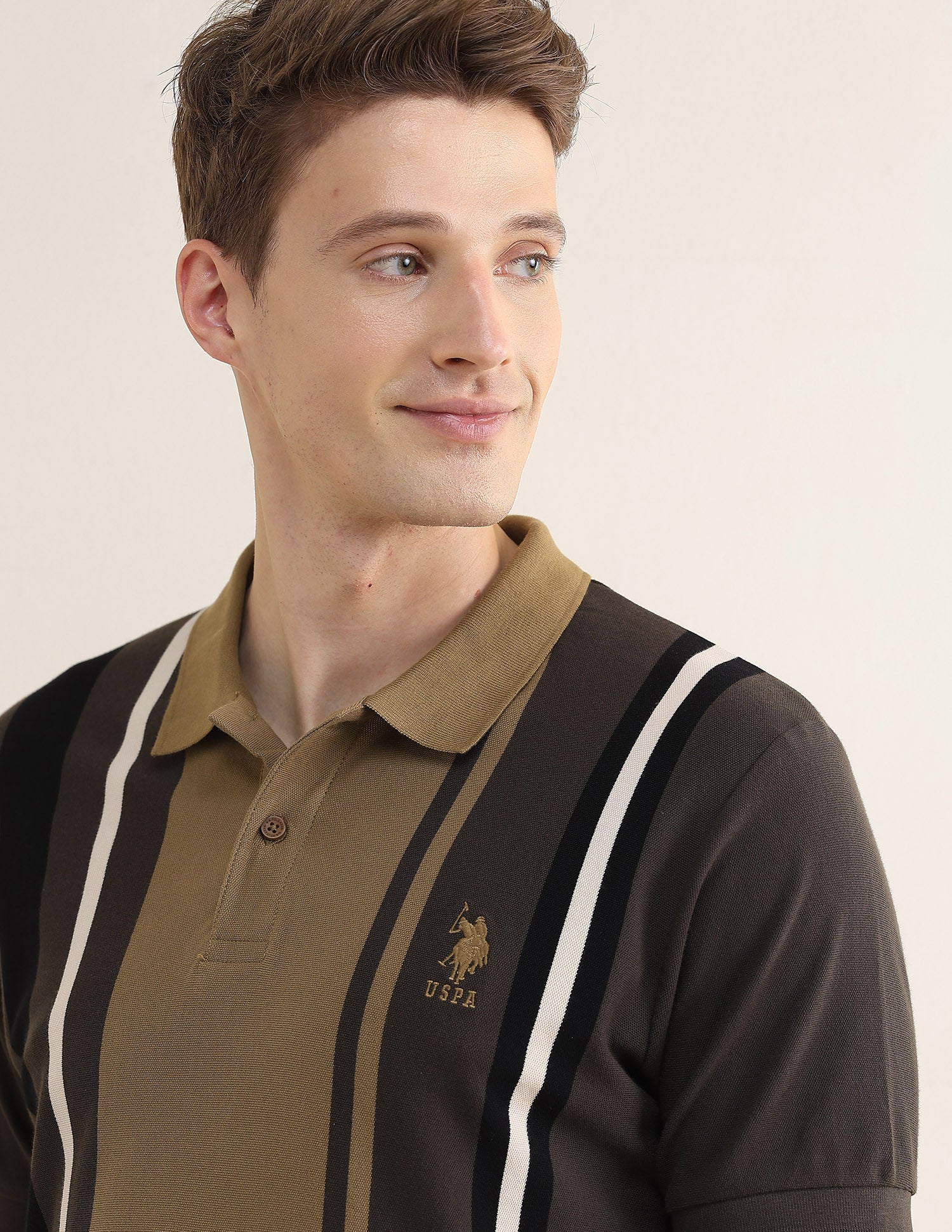 Colourblocked Striped Slim Fit Polo Shirt Olive - U.S. Polo Assn. India | Large