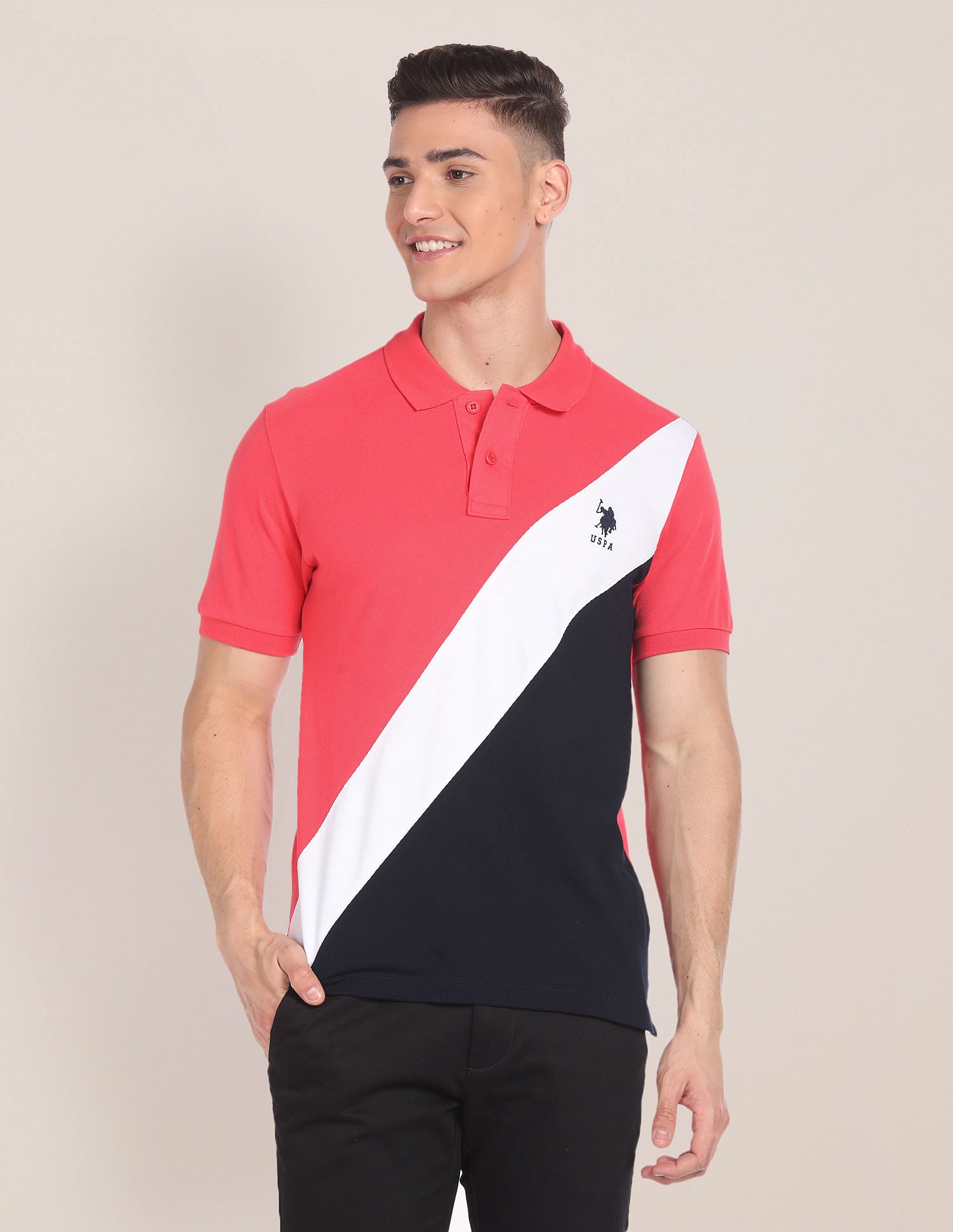 Colour Blocked Polo Shirt Coral - U.S. Polo Assn. India | Large