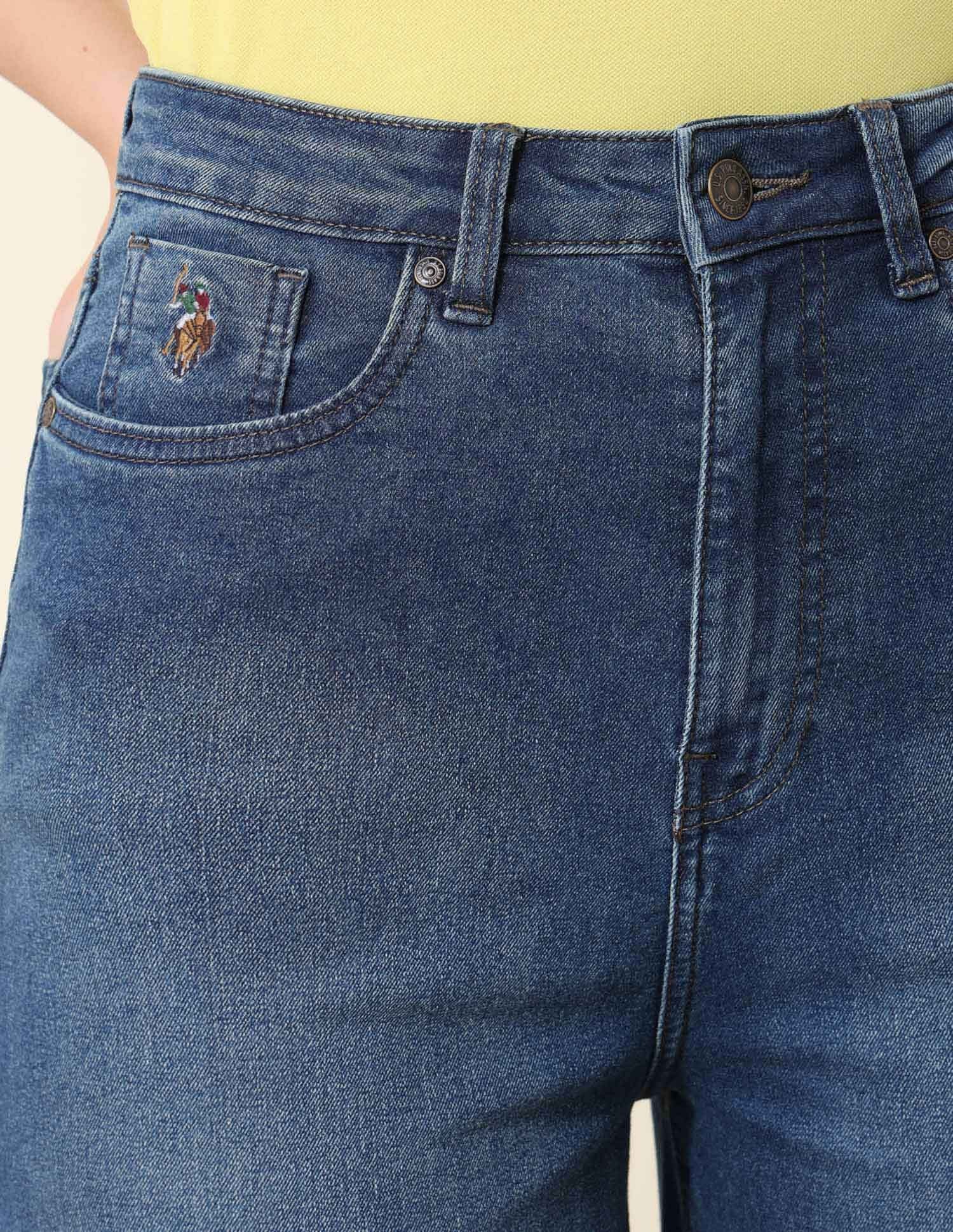 High Rise Wide Leg Cut & Sew Tinted Jeans Blue - U.S. POLO ASSN. | Large