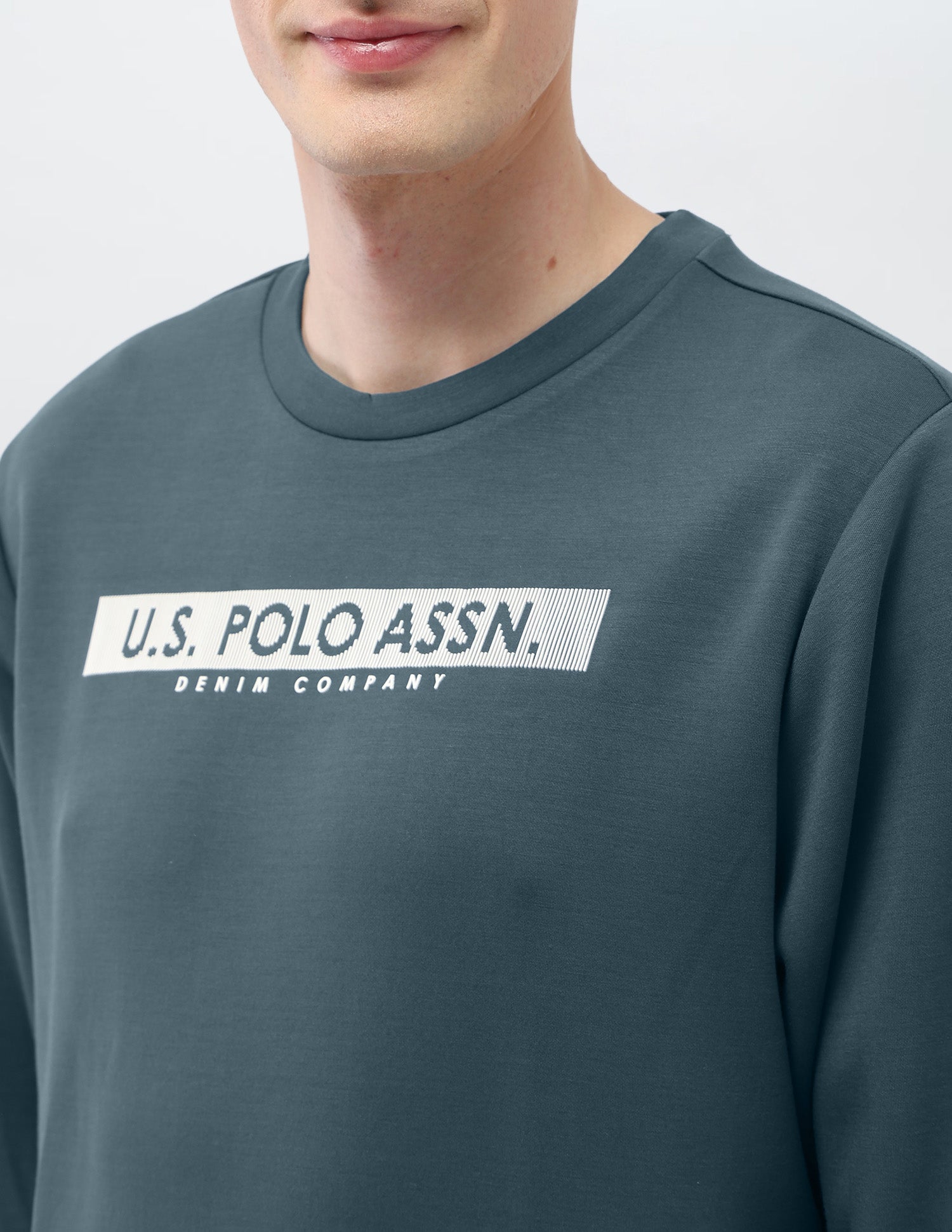 Brand Embossed Regular Fit Sweatshirt Teal - U.S. Polo Assn. India | Large