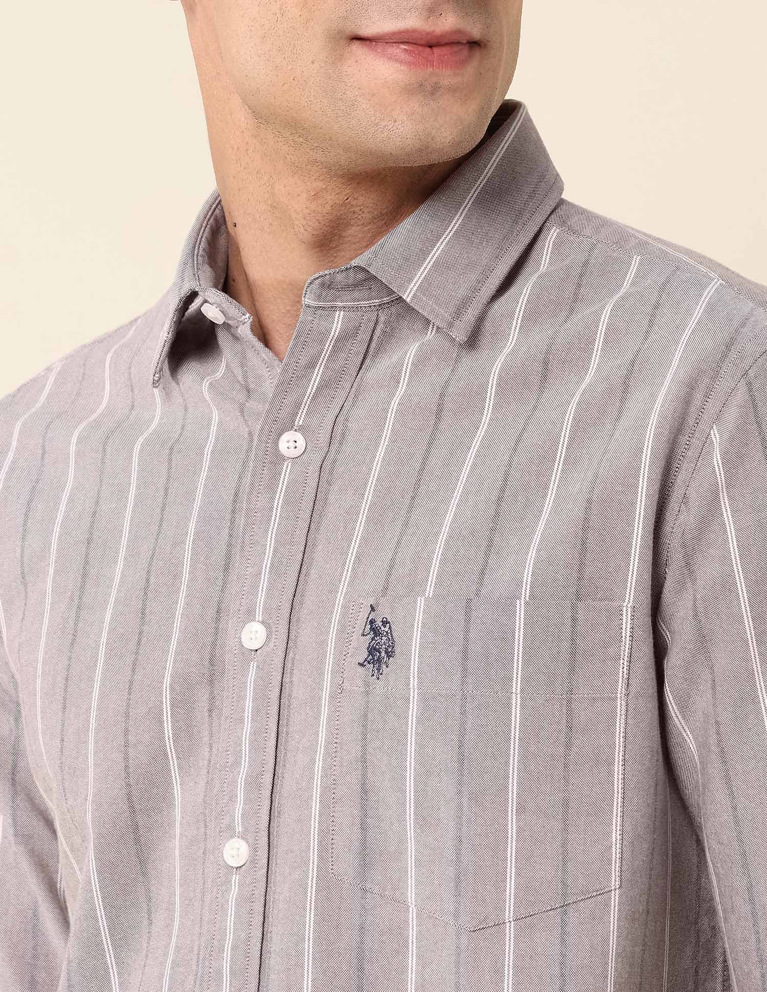 Tailored Fit Vertical Striped Shirt Light Brown - U.S. Polo Assn. India | Large