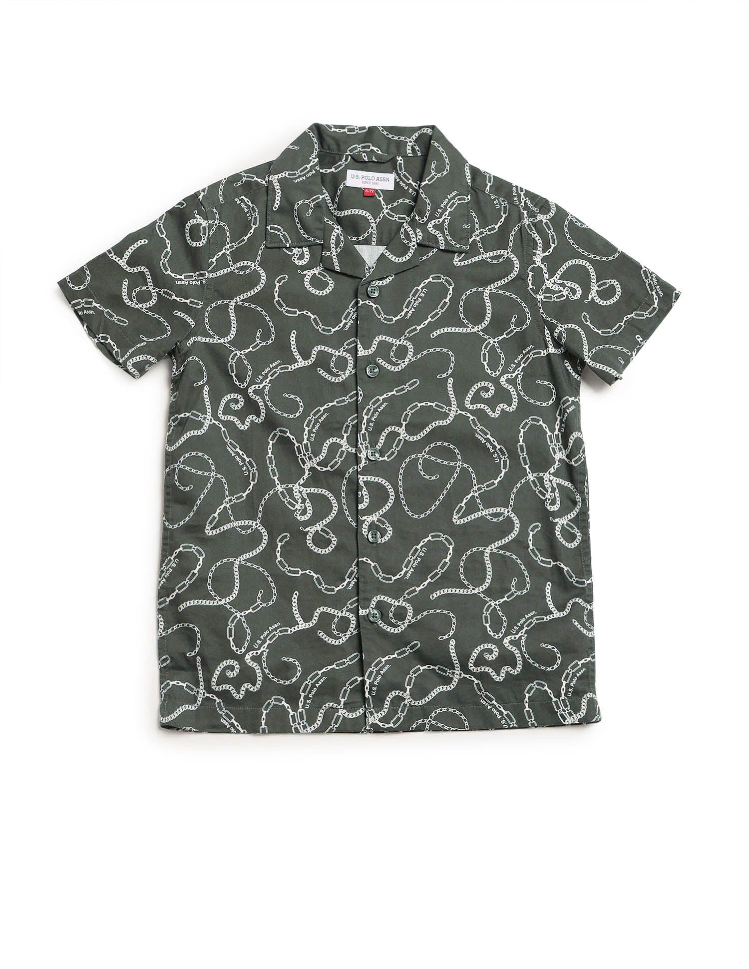 Boys All Over Printed Satin Shirt Olive - U.S. POLO ASSN. | Large