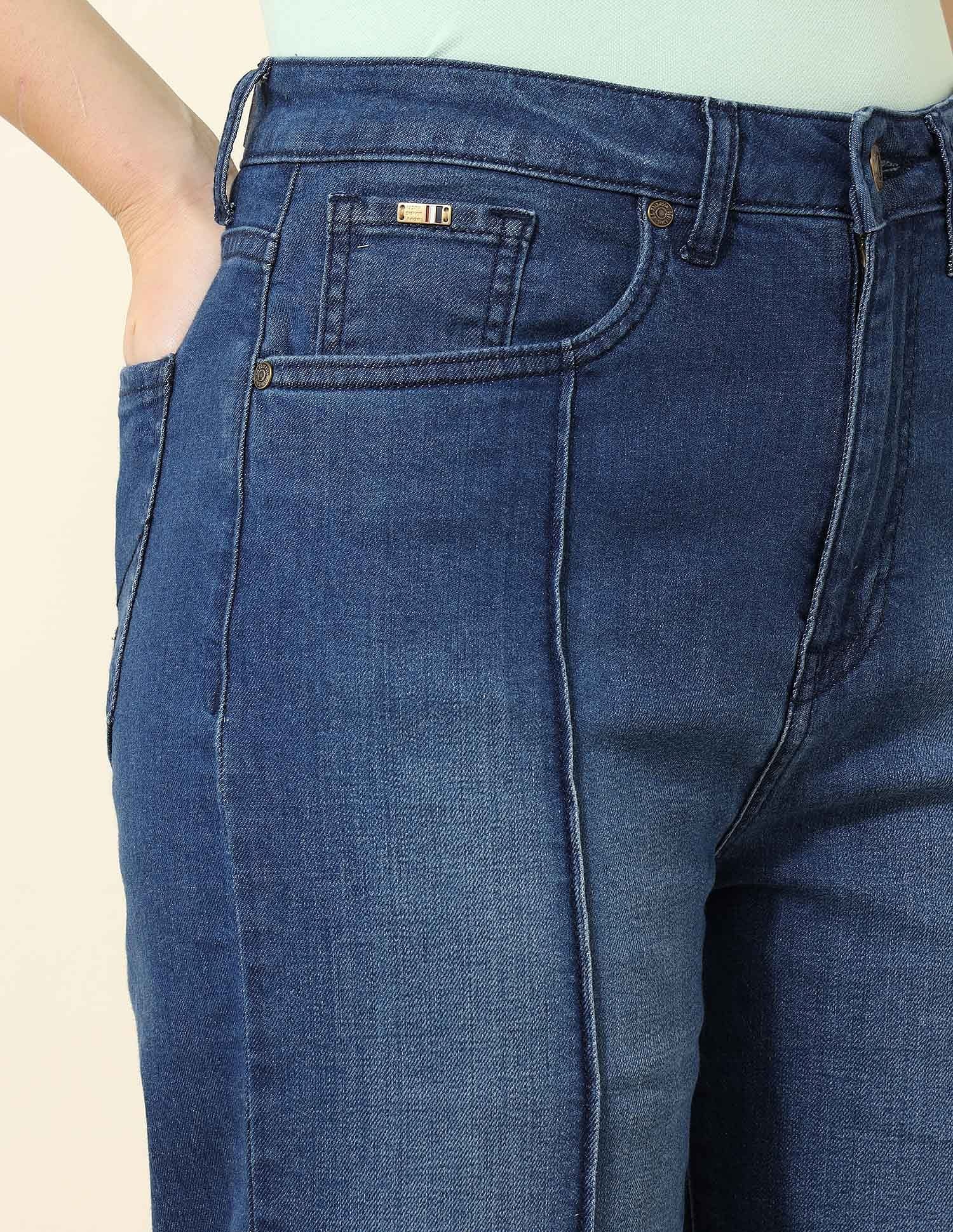 Pintucked High Rise Straight Fit Jeans Blue - U.S. Polo Assn. India | Large