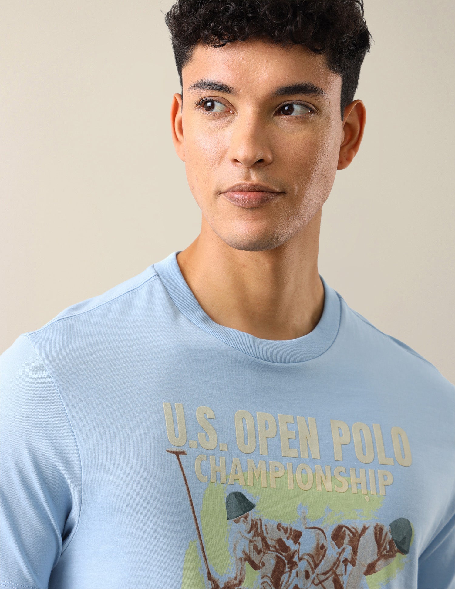 Graphic Brand Printed Slim Fit T-Shirt Light Blue - U.S. Polo Assn. India | Large