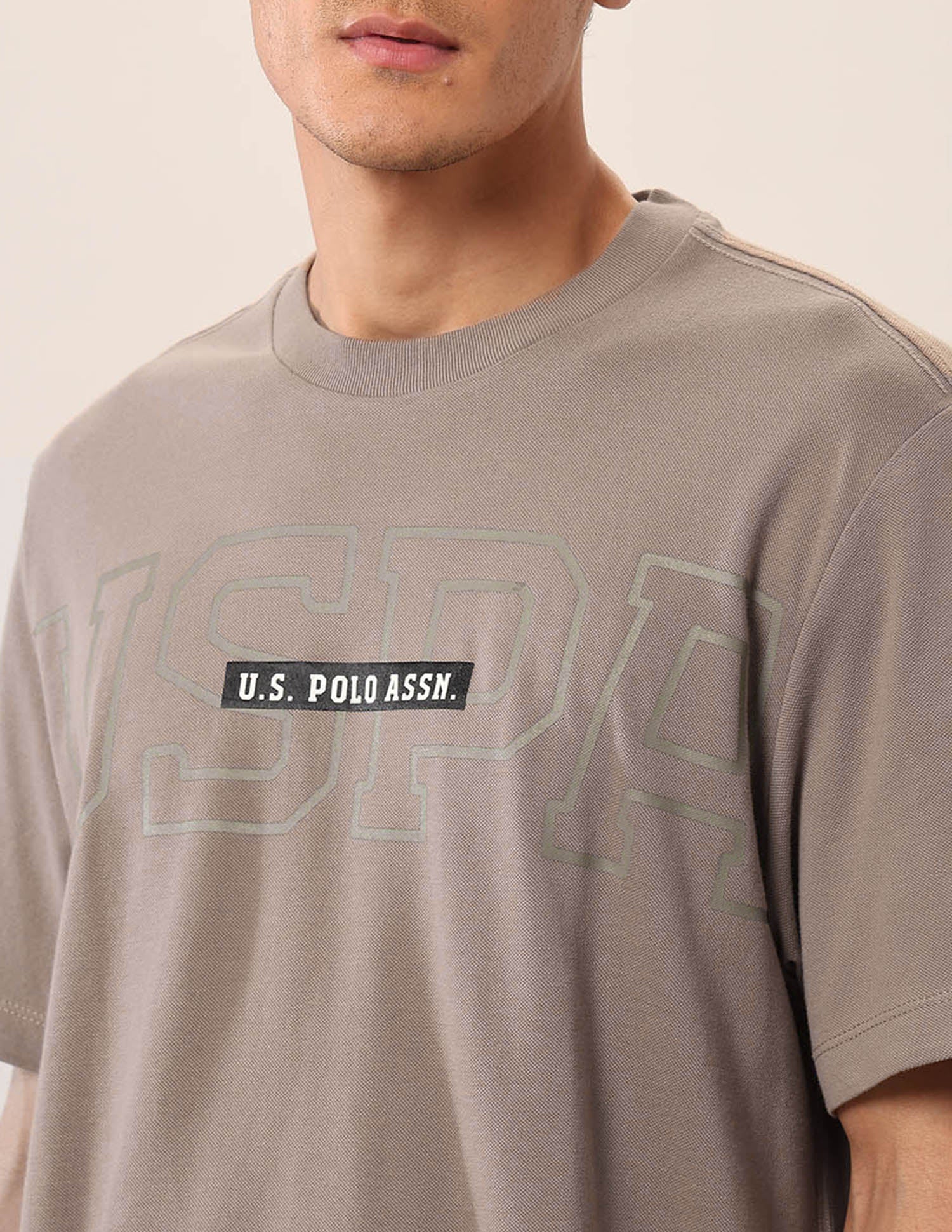 Brand Printed Relaxed Fit T-Shirt Beige - U.S. Polo Assn. India | Large