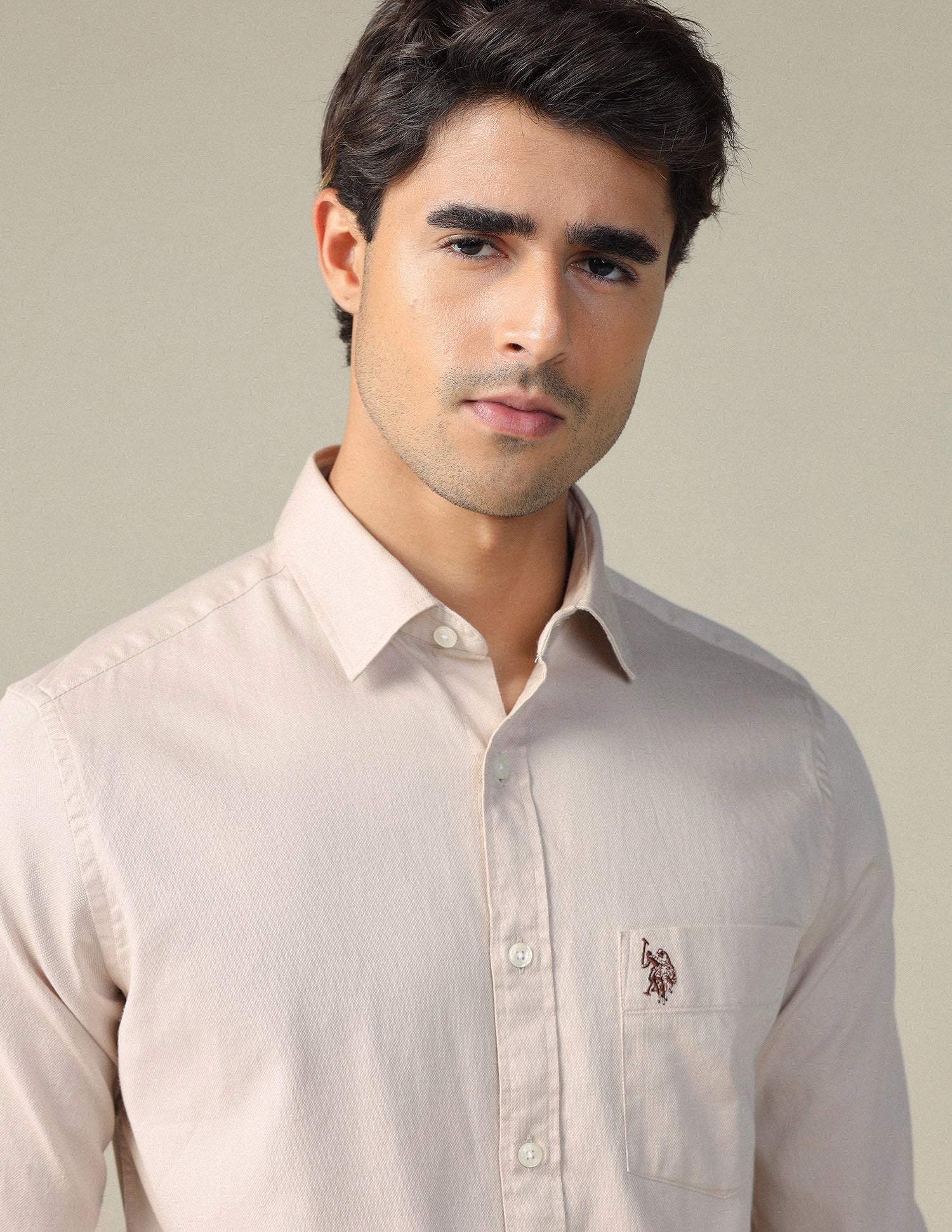 Pure Cotton Tailored Fit Shirt Beige - U.S. POLO ASSN. | Large