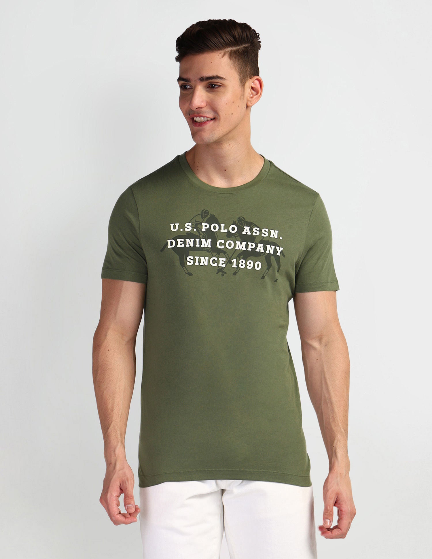 Brand Print Muscle Fit T-Shirt Olive - U.S. Polo Assn. India | Large