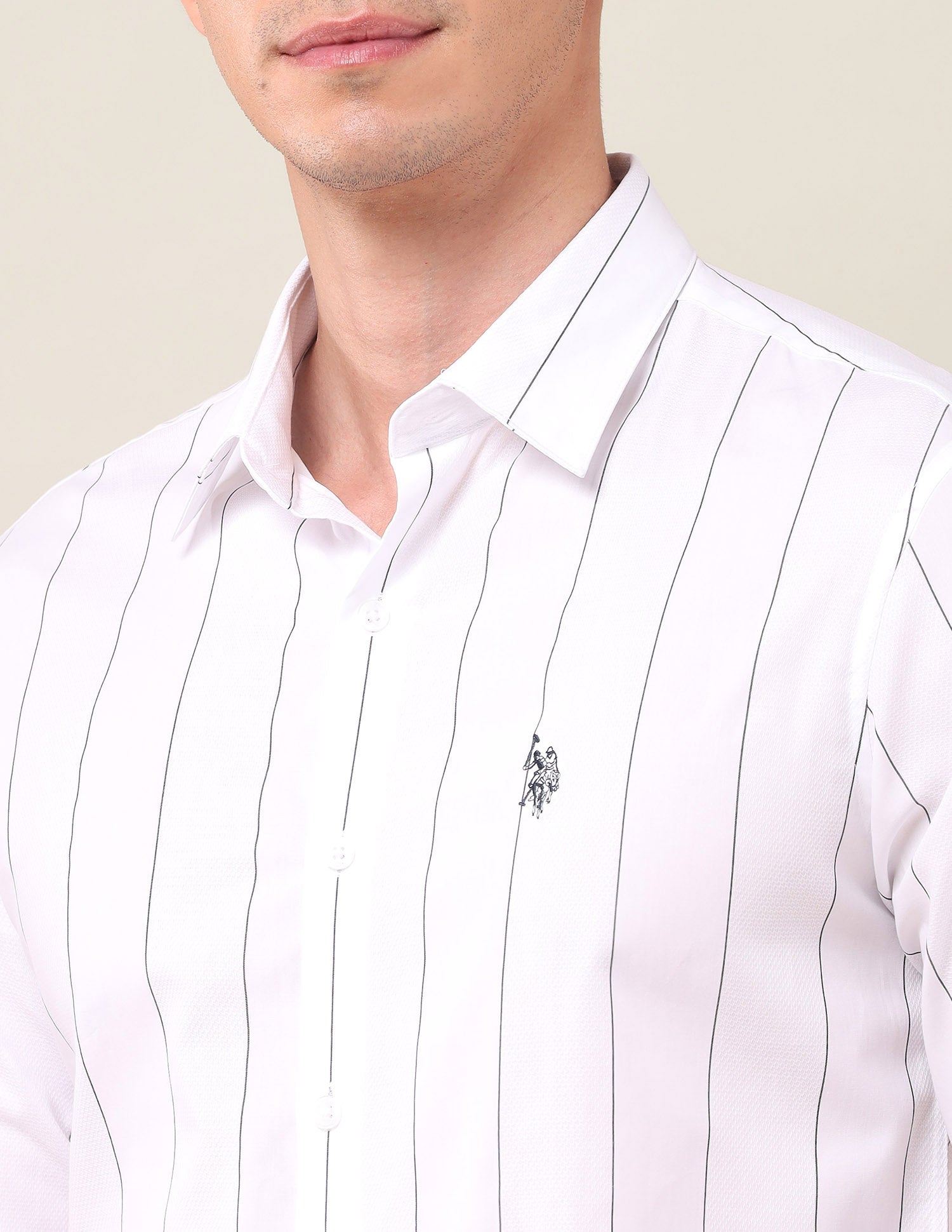 Tailored Fit Vertical Striped Shirt White - U.S. Polo Assn. India | Large