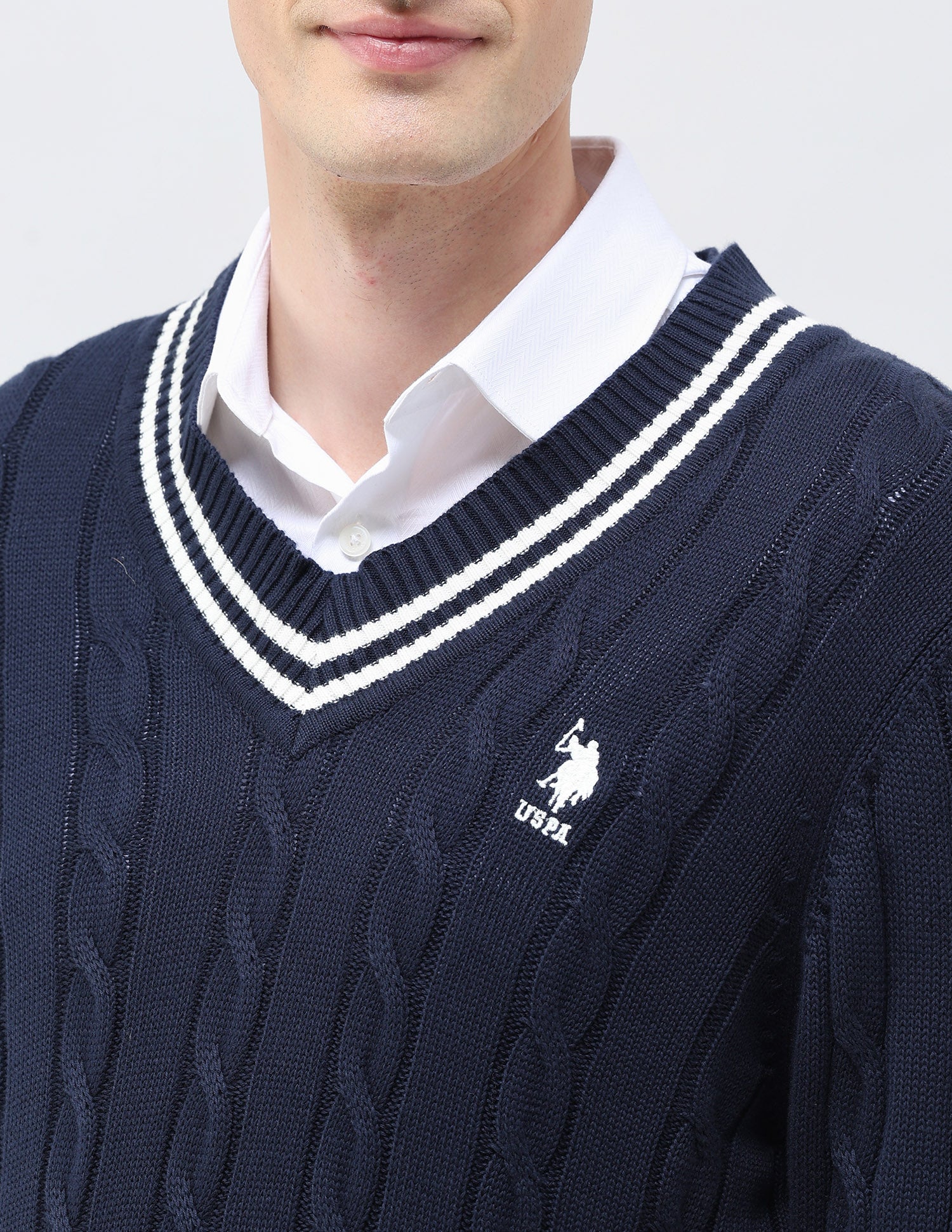 Patterned Cable Knit Regular Fit Sweater Navy - U.S. Polo Assn. India | Large