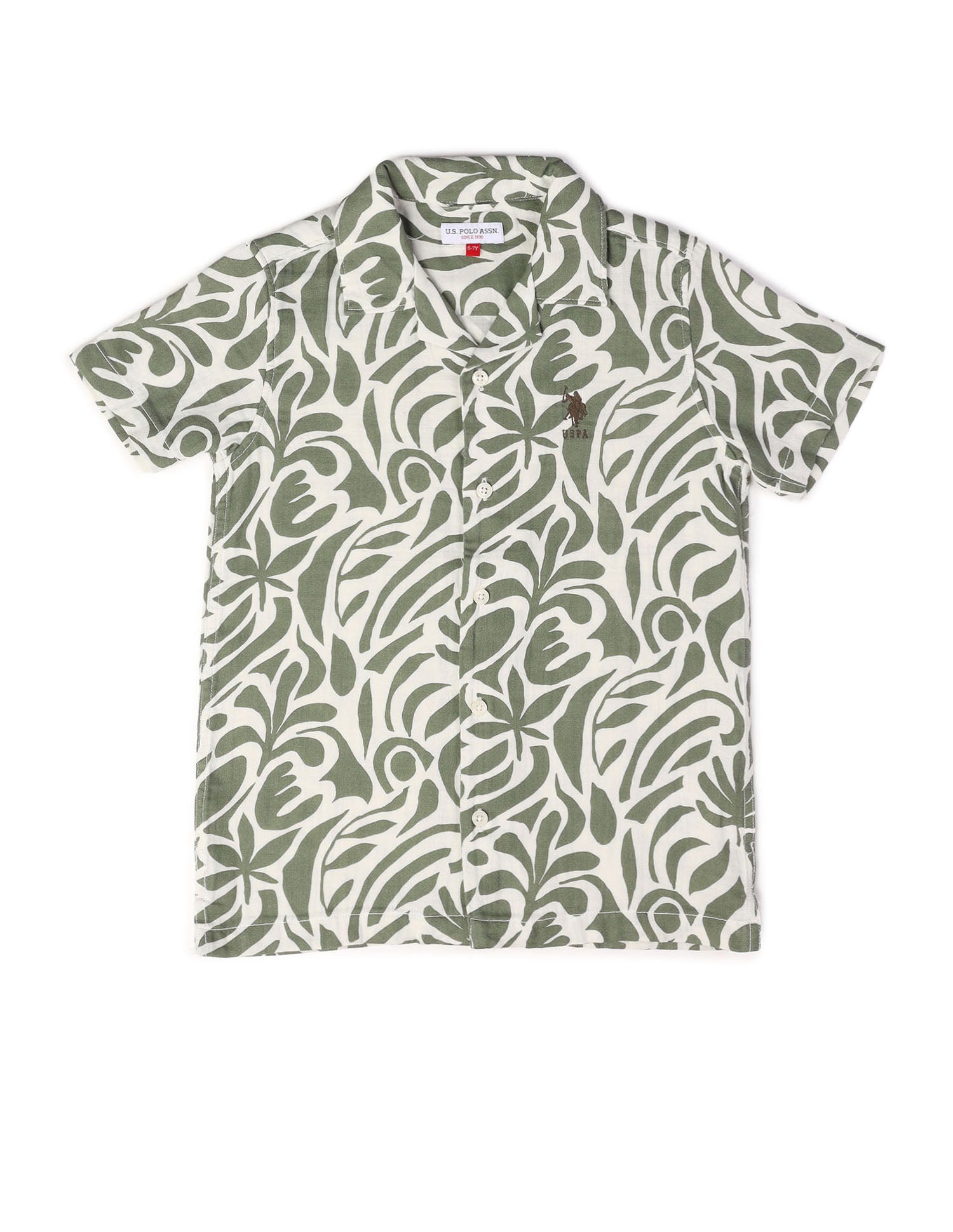 Boys Abstract Printed Cuban Shirt Green - U.S. POLO ASSN. | Large
