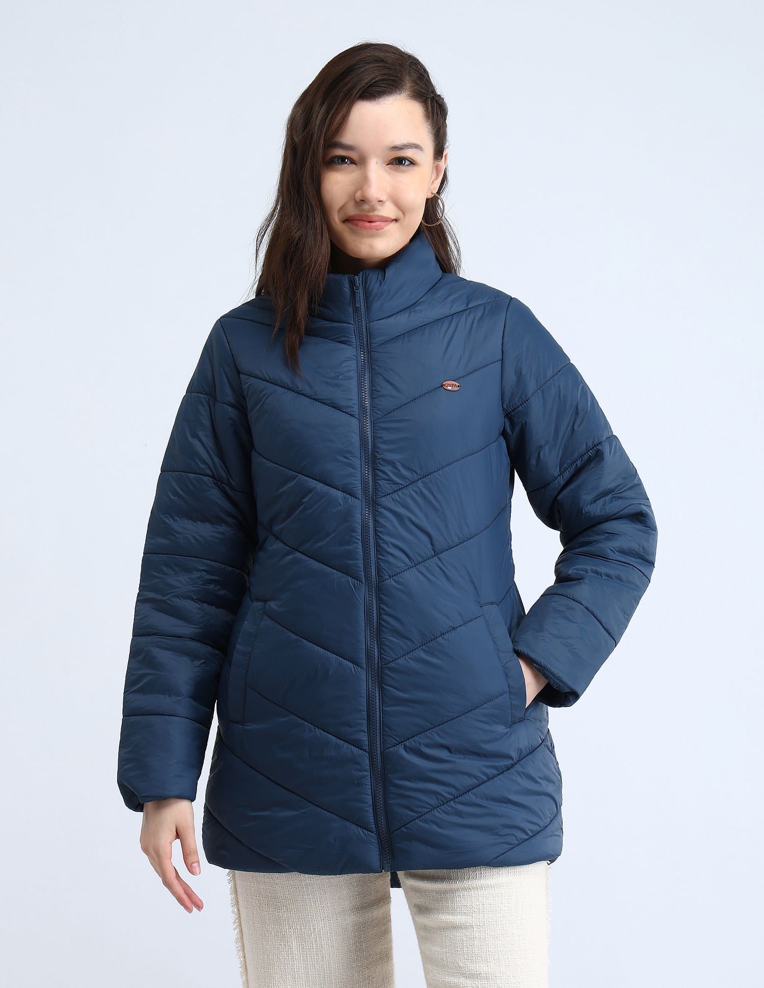 Longline High Neck Puffer Jacket Denim - U.S. POLO ASSN. | Large