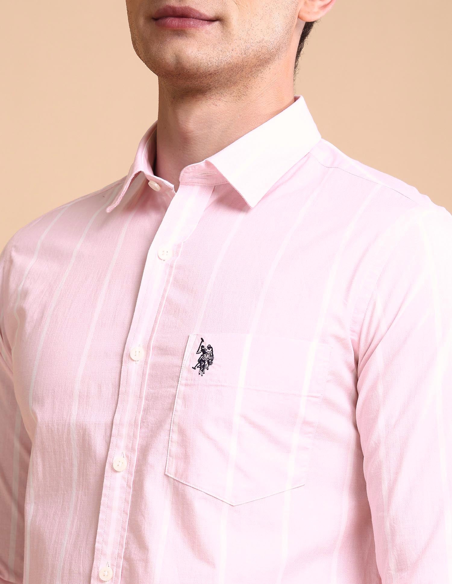 Vertical Striped Tailored Fit Shirt Pink - U.S. POLO ASSN. | Large