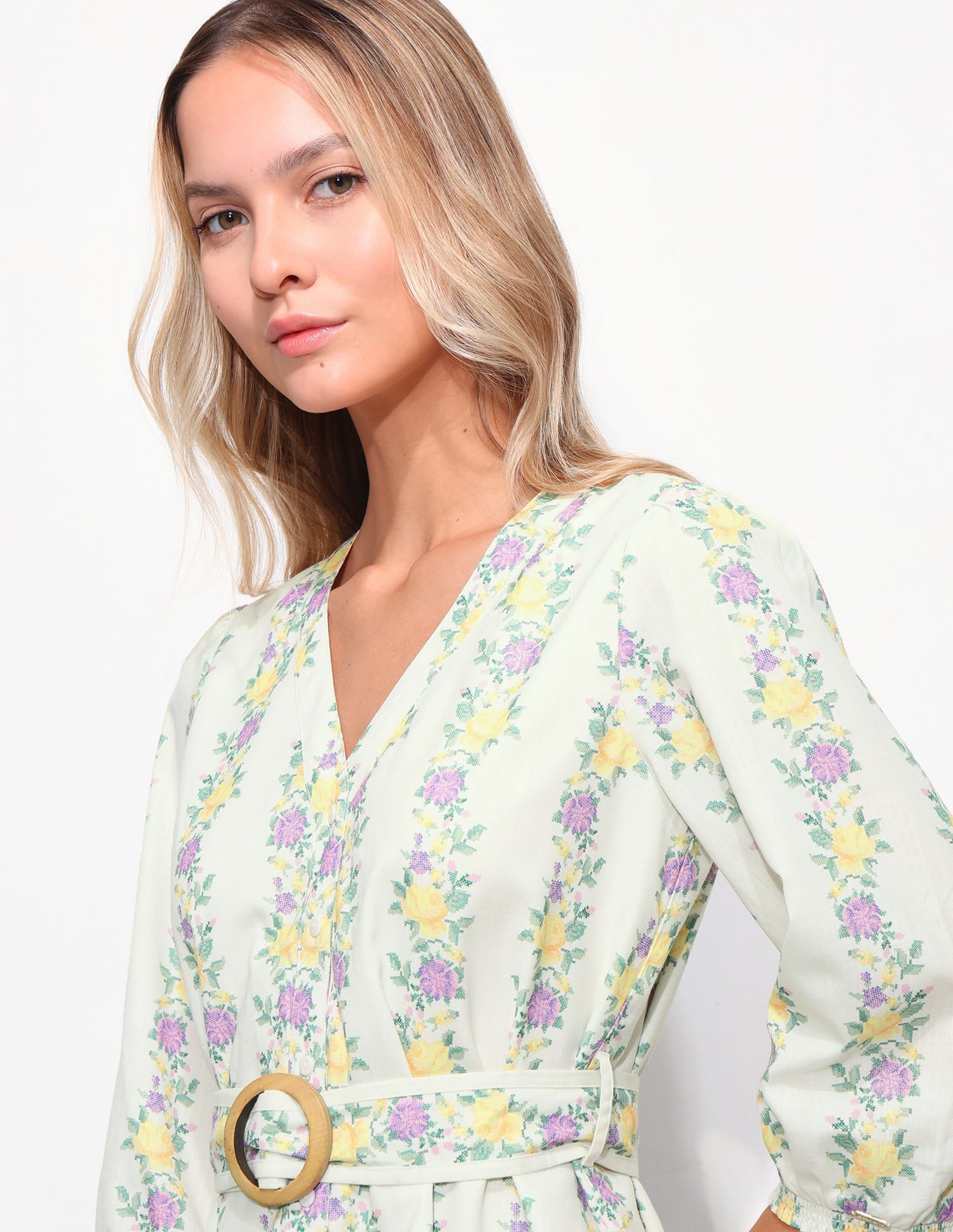 Floral Printed A-Line Dress With Belt White - U.S. Polo Assn. India | Large