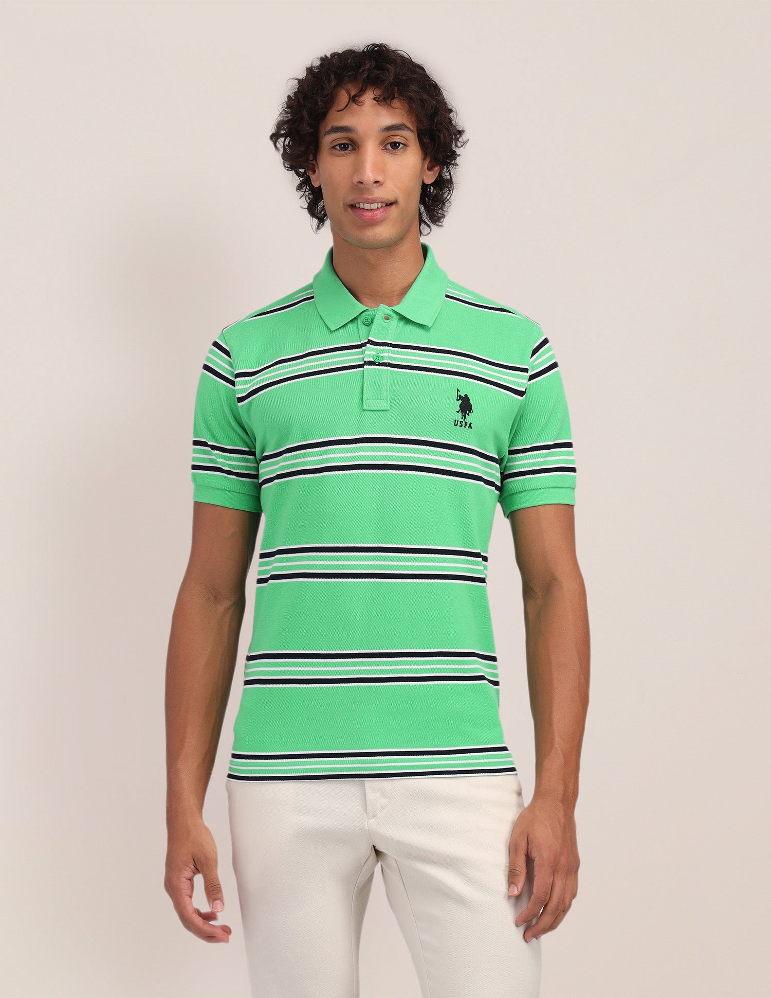 Horizontal Striped Slim Fit Polo Shirt Green - U.S. Polo Assn. India | Large