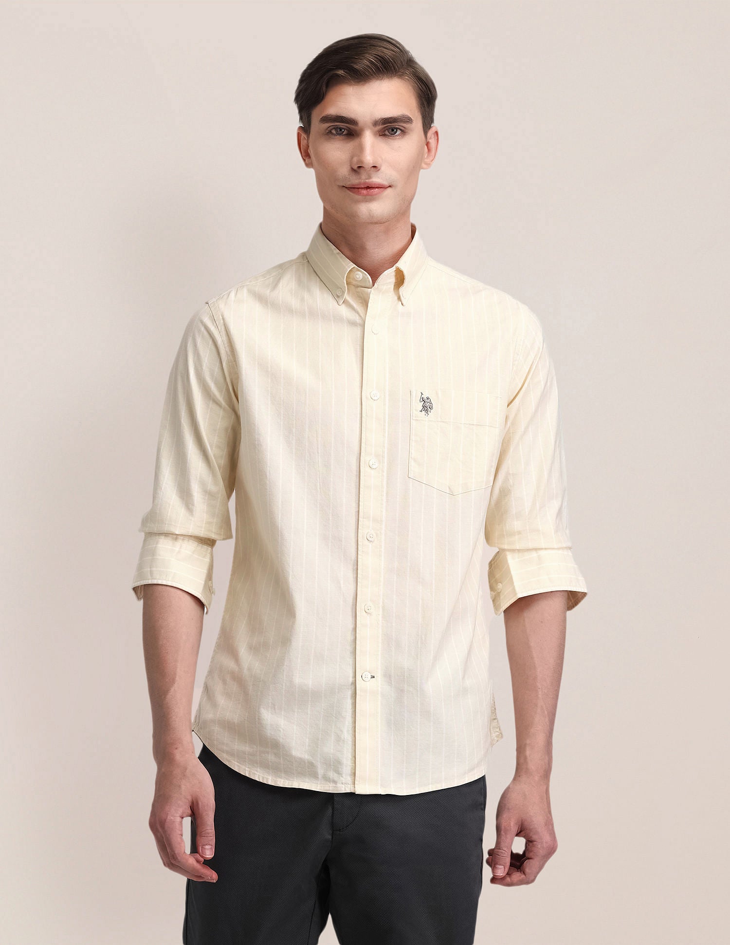 Vertical Stripe Tailored Fit Shirt Yellow - U.S. Polo Assn. India | Large