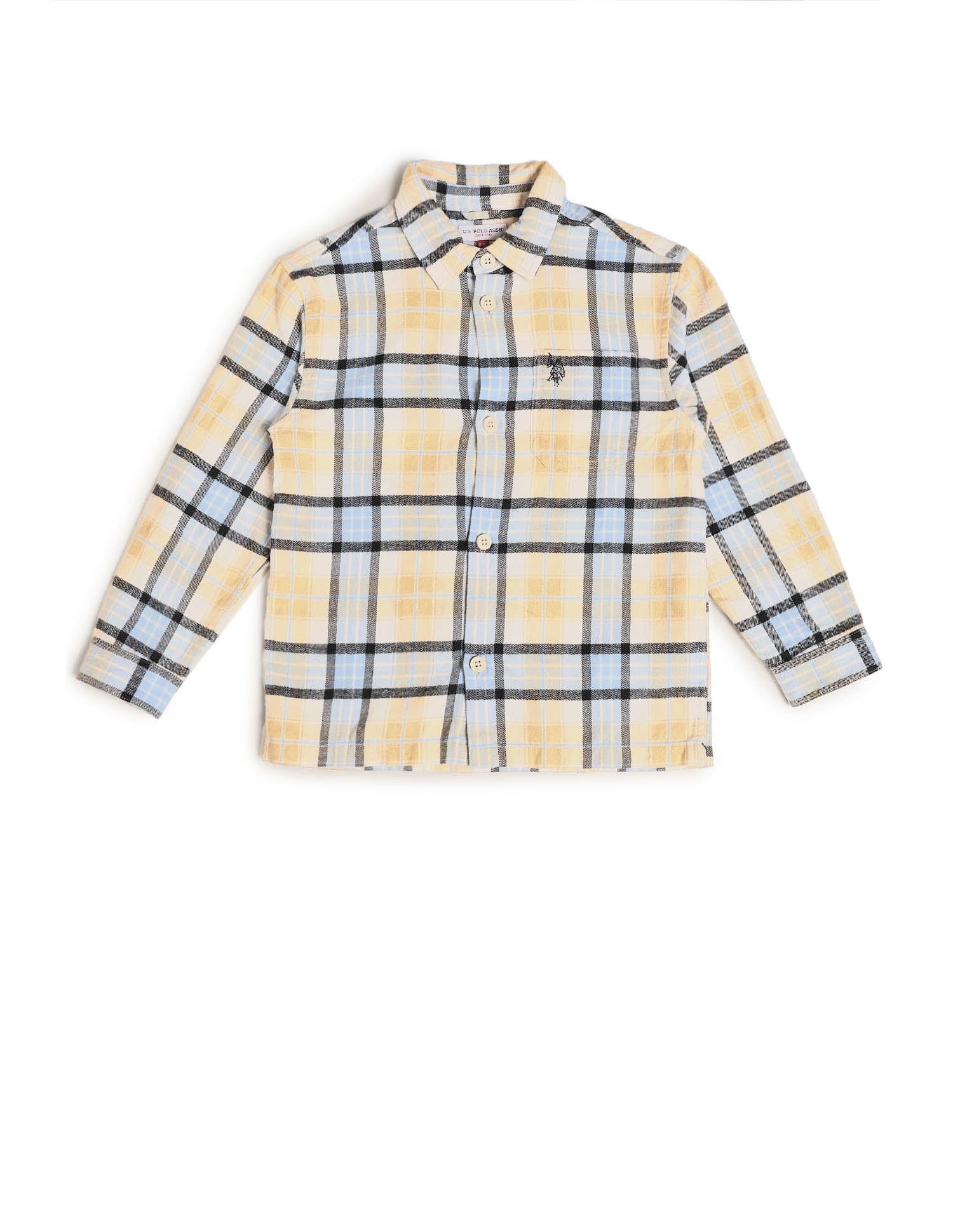 Boys Plaid Checked Twill Shirt Beige - U.S. POLO ASSN. | Large