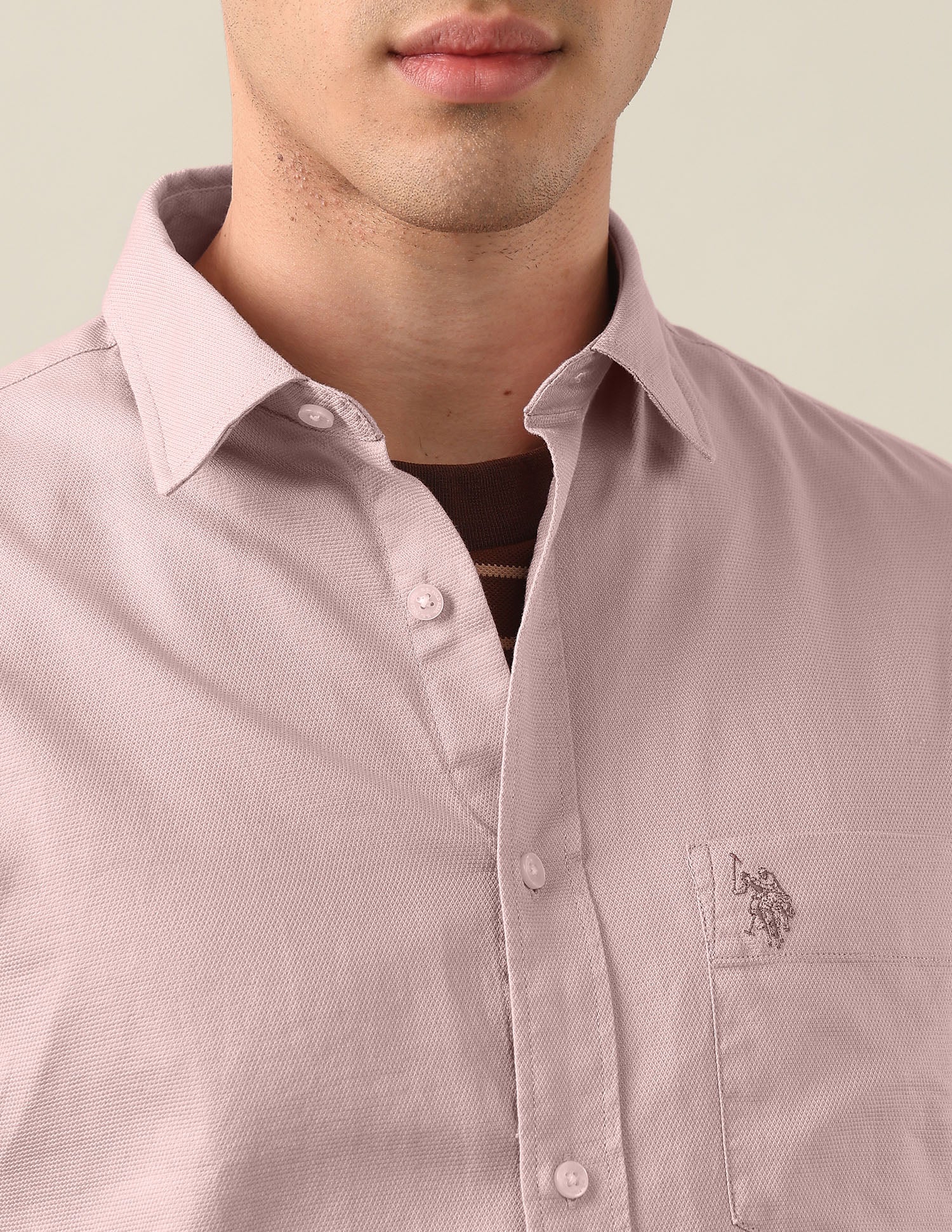 Tailored Fit Solid Shirt Light Pink - U.S. Polo Assn. India | Large