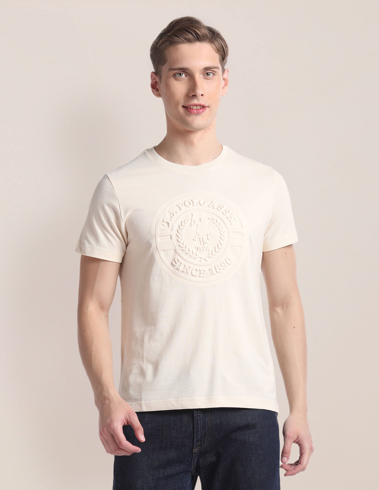 Embossed Slim T-Shirt Beige - U.S. Polo Assn. India | Large
