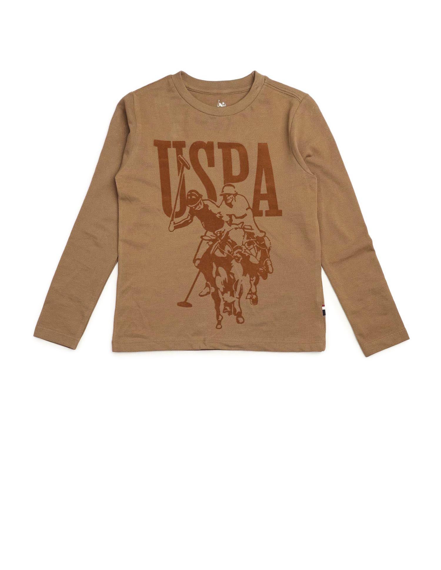 Boys Graphic Brand Printed Regular Fit T Shirt Light Brown - U.S. POLO ASSN. | Large