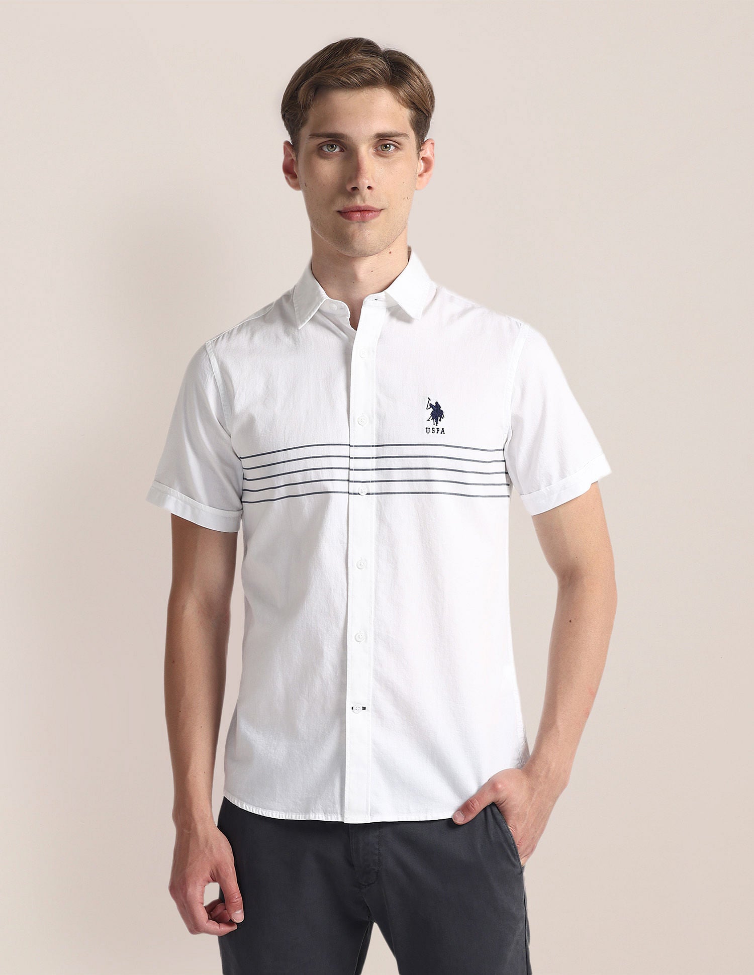 Horizontal Stripe Twill Shirt White - U.S. POLO ASSN. | Large