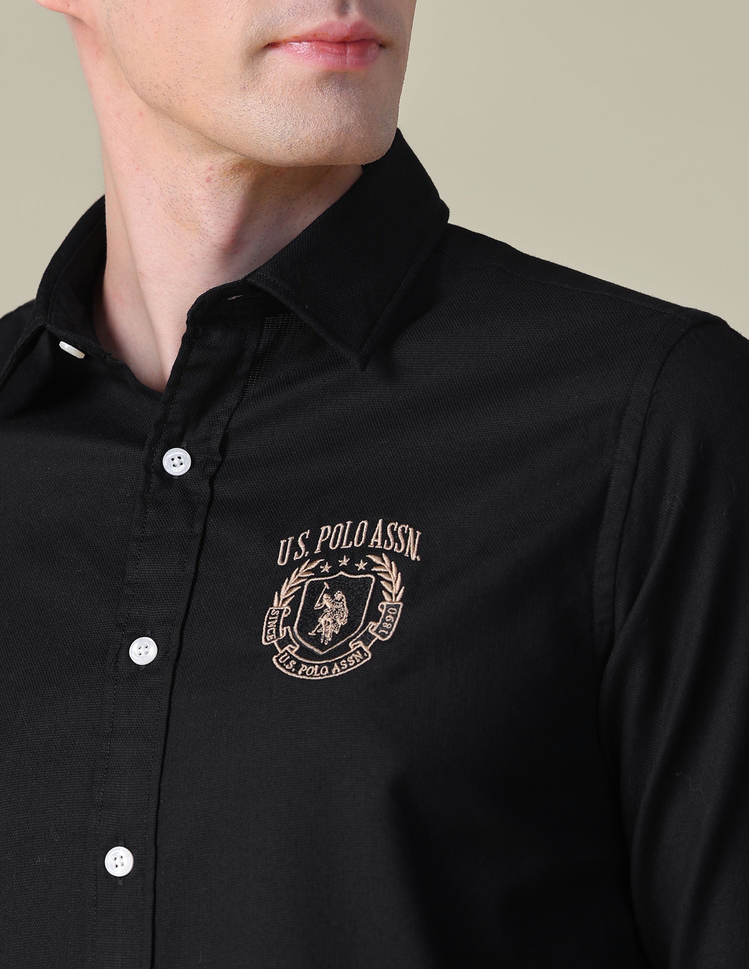 Dobby Tailored Fit Shirt Black - U.S. POLO ASSN. | Large