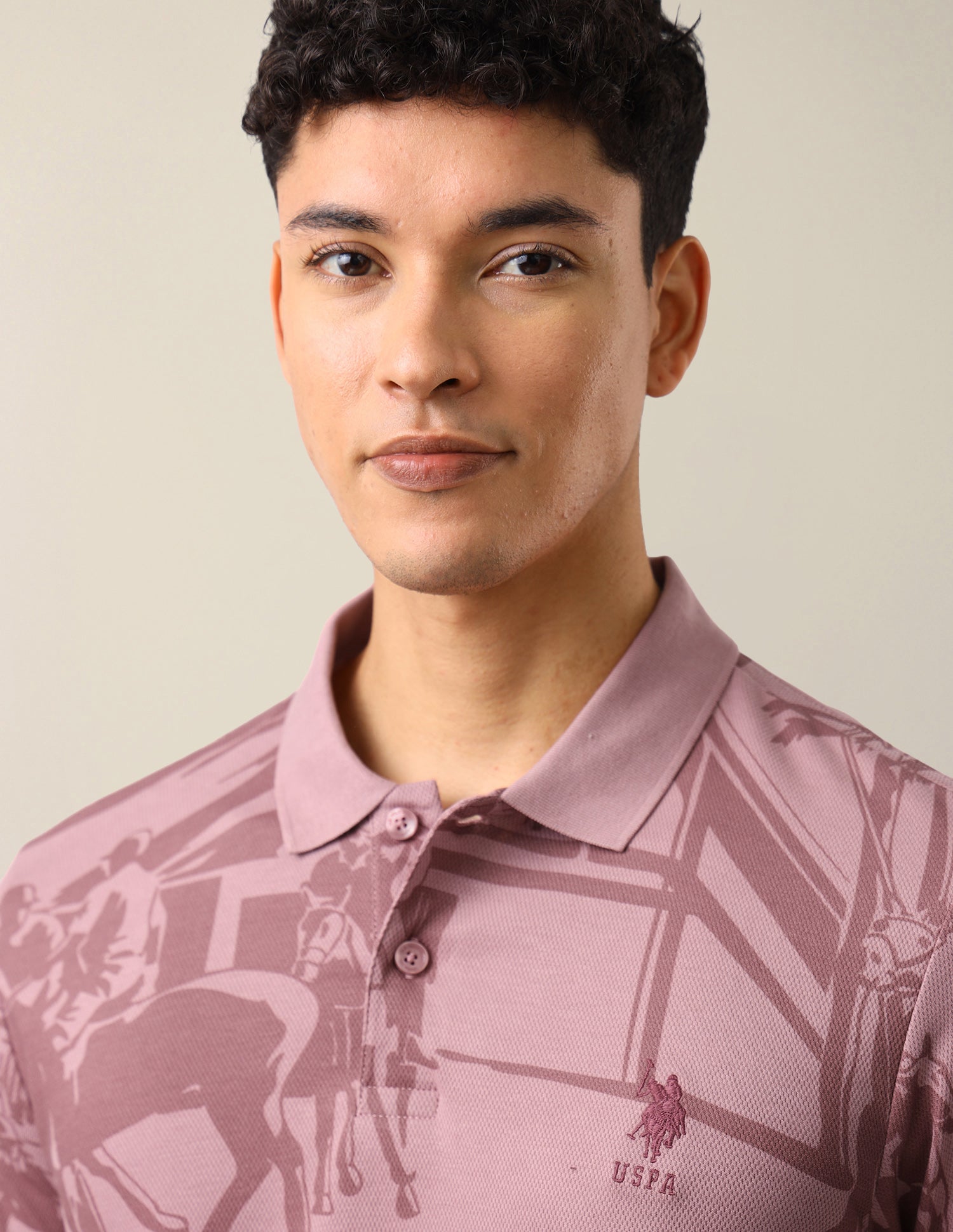 Graphic Brand Printed Slim Fit Polo Shirt Peach - U.S. Polo Assn. India | Large