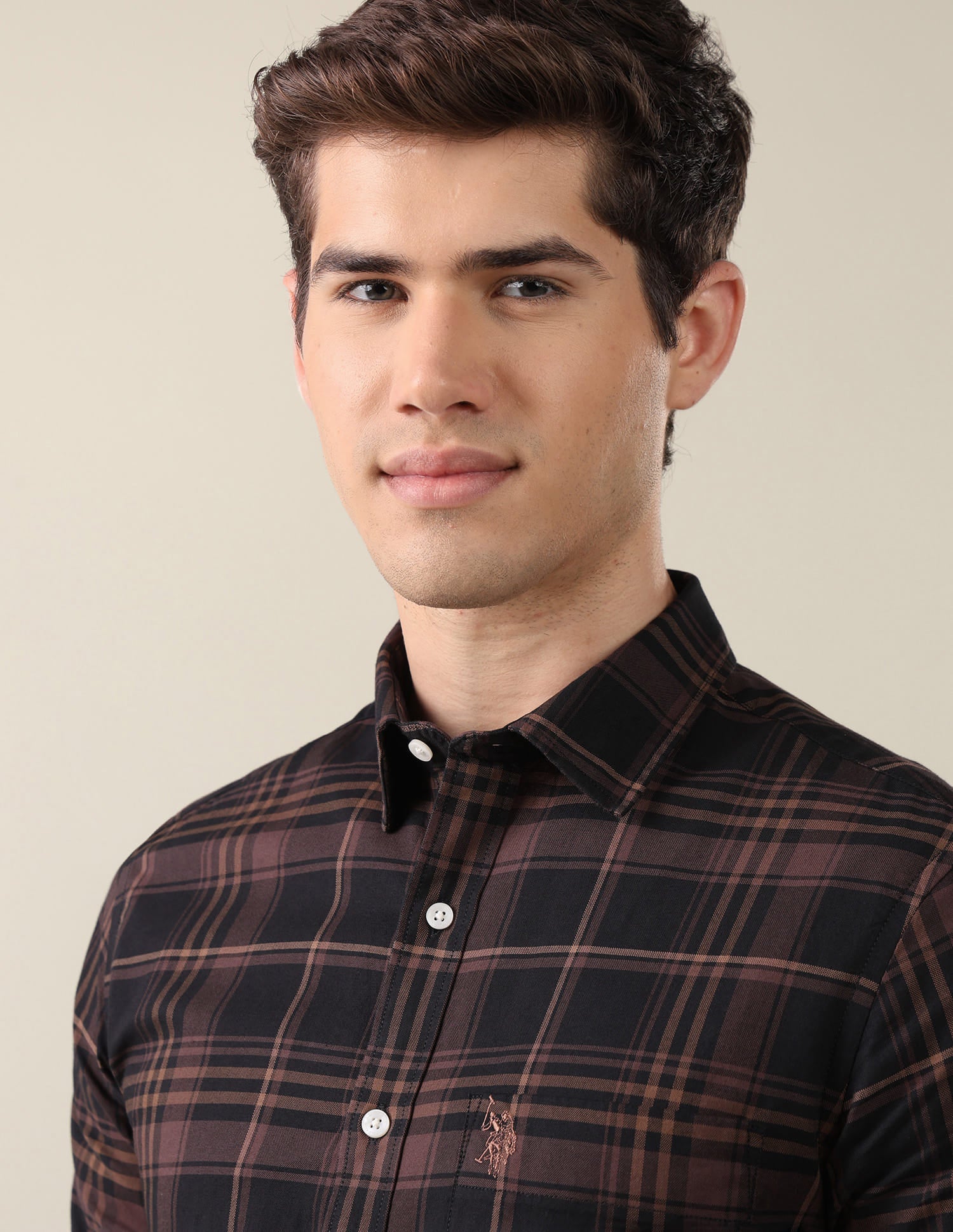 Plaid Checked Tailored Fit Shirt Brown - U.S. Polo Assn. India | Large