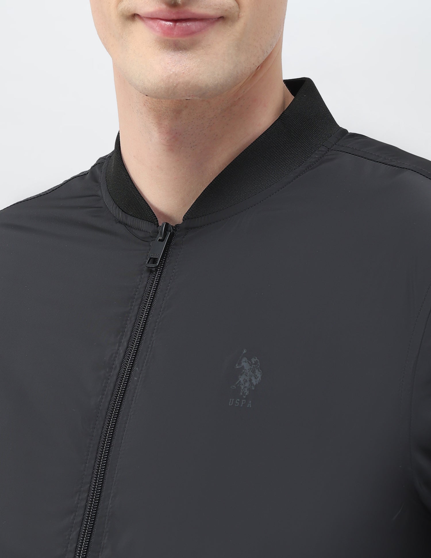 Solid Regular Fit Bomber Jacket Black - U.S. Polo Assn. India | Large